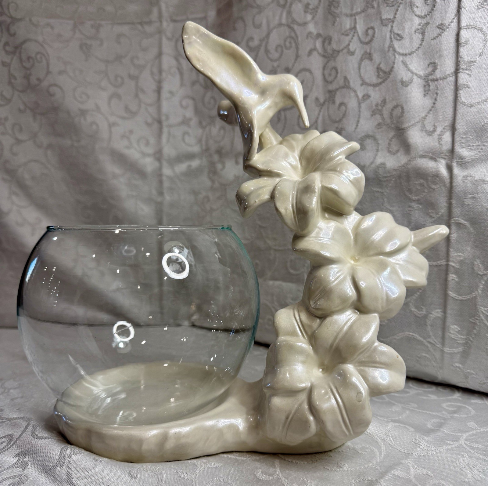 MCM Vintage Haeger USA Pottery Ceramic Hummingbird Planter w/Glass Insert