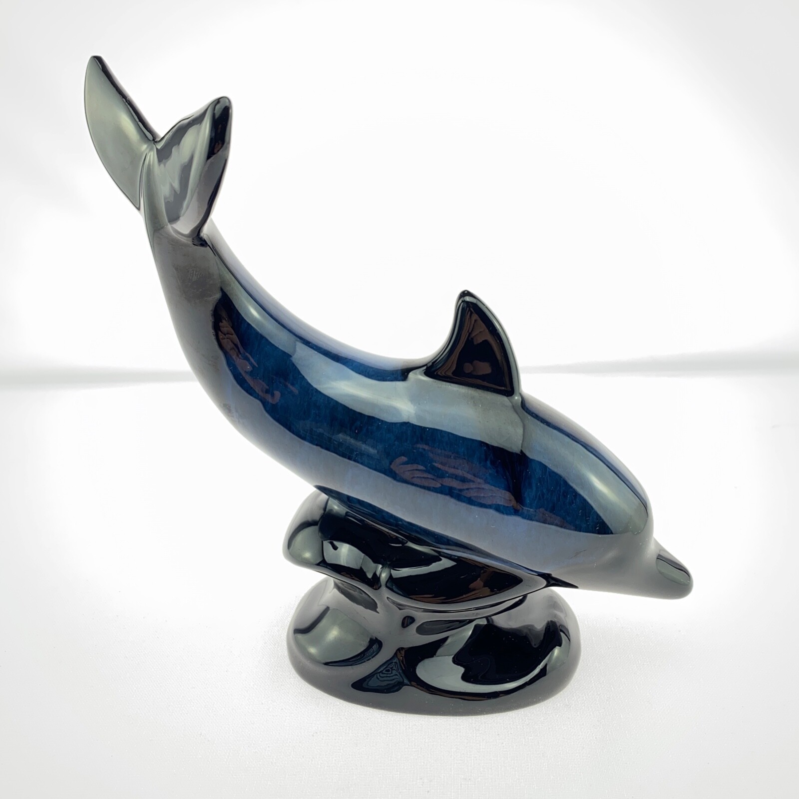 Vintage Blue Mountain Pottery Dolphin Figurine Statue Cobalt Blue Black Glaze
