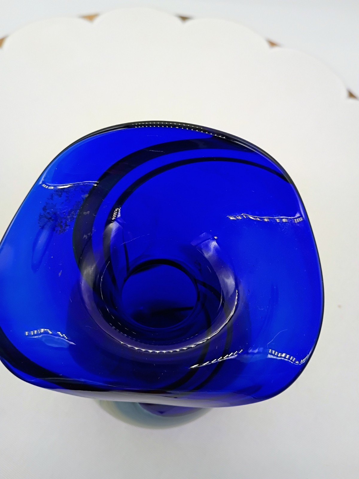 Ahmed Fouad Hand Blown Cobalt Glass Jack in the Pulpit Vase with Swirl 5″
