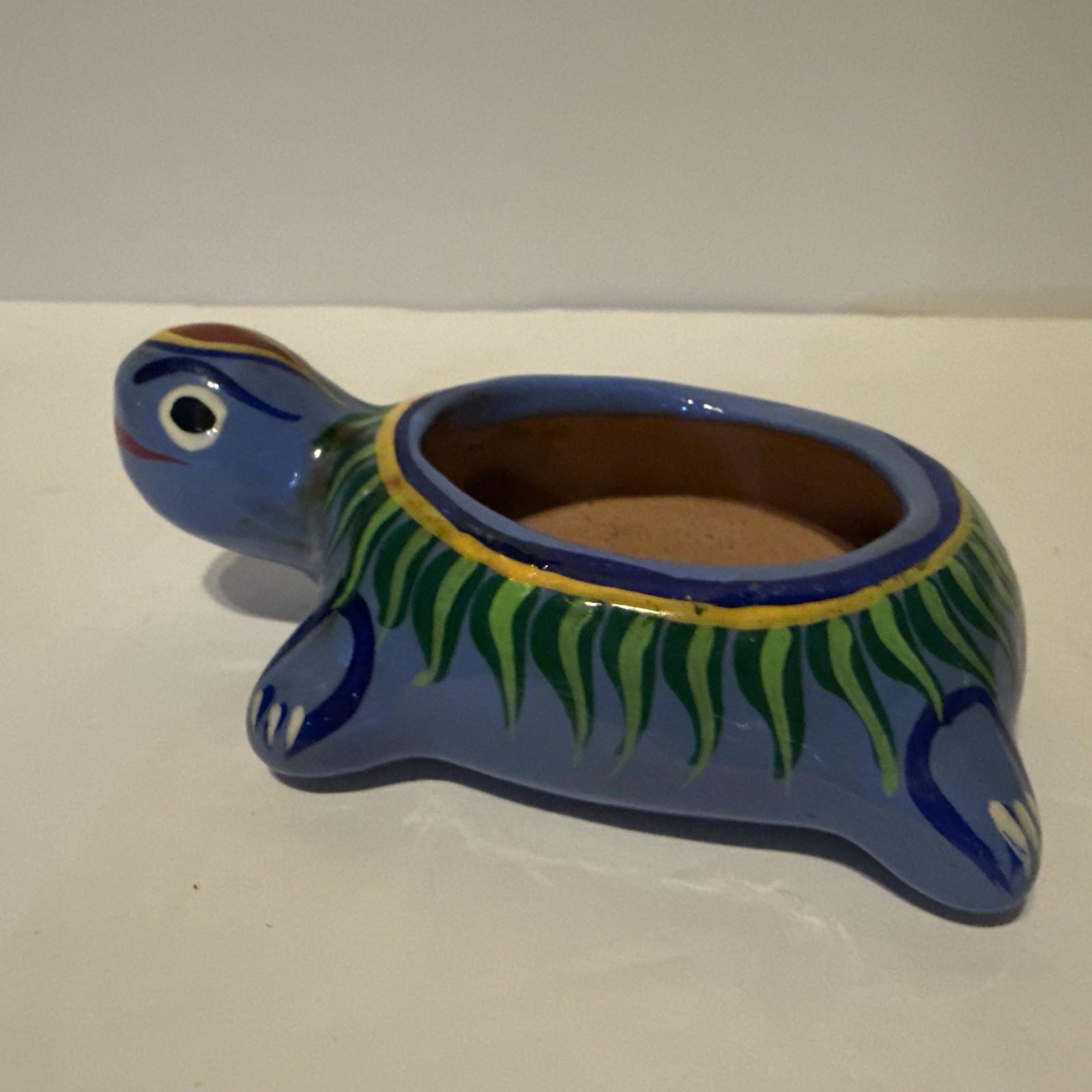Pottery Blue Green Red Yellow Turtle 4 1/2” Long