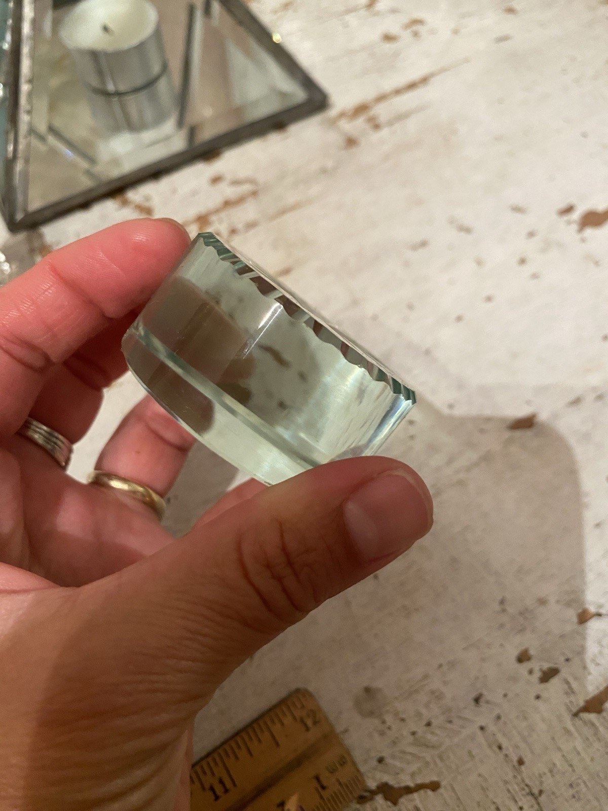 vintage light green cut to clear transparent glass desk paperweight antique
