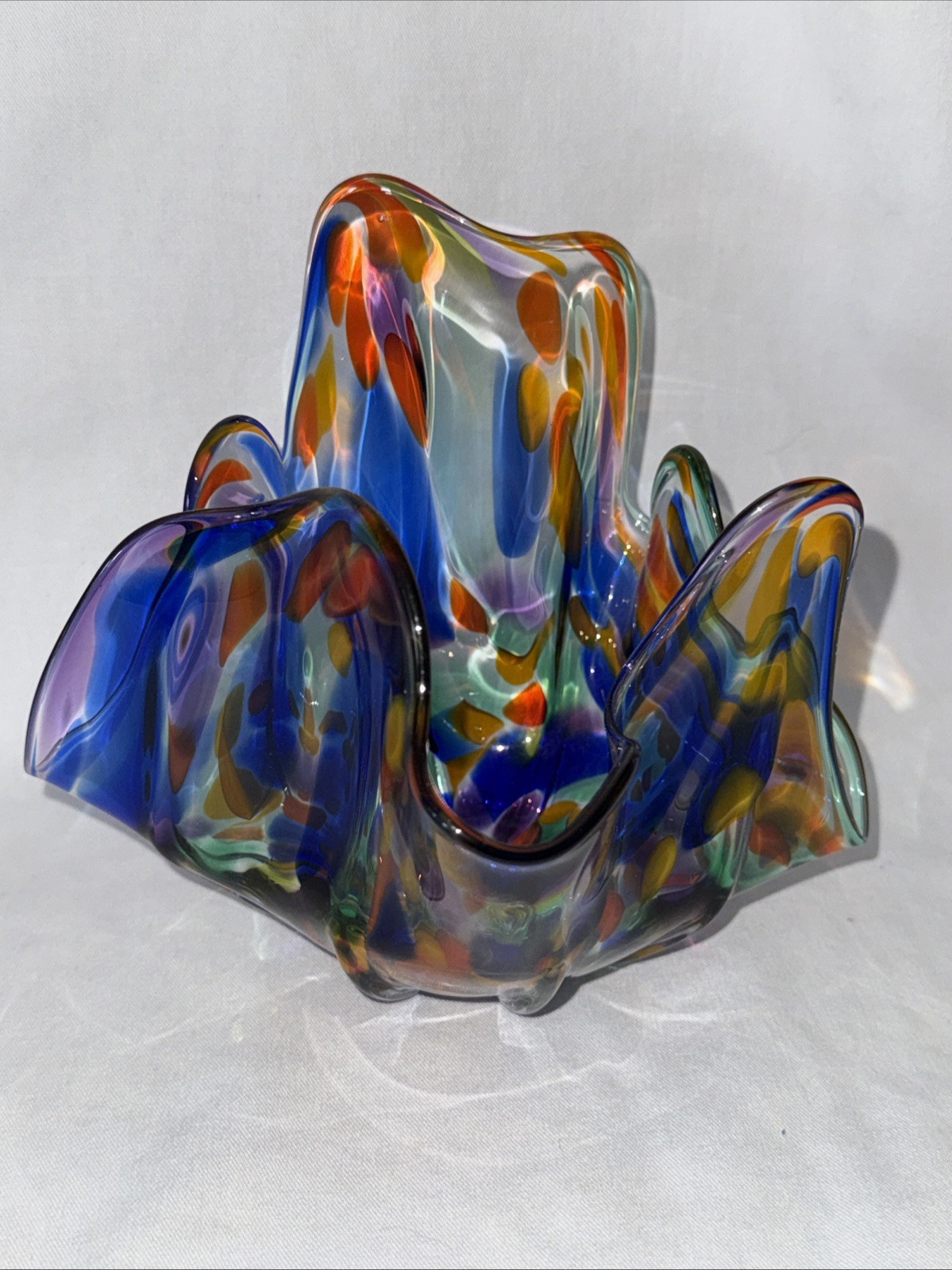 Abstract Hand-Blown Glass Vase/Centerpiece Bowl Decor Multi color