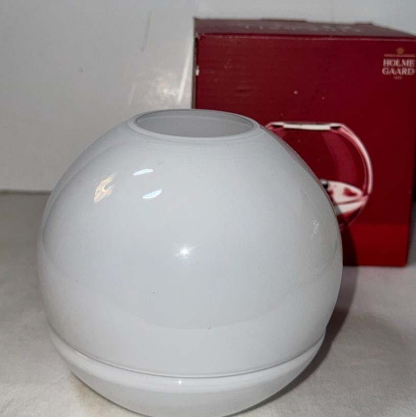 Rare Holmegaard Fire Ball Tealight Holder By Maria Berntsen White Glass
