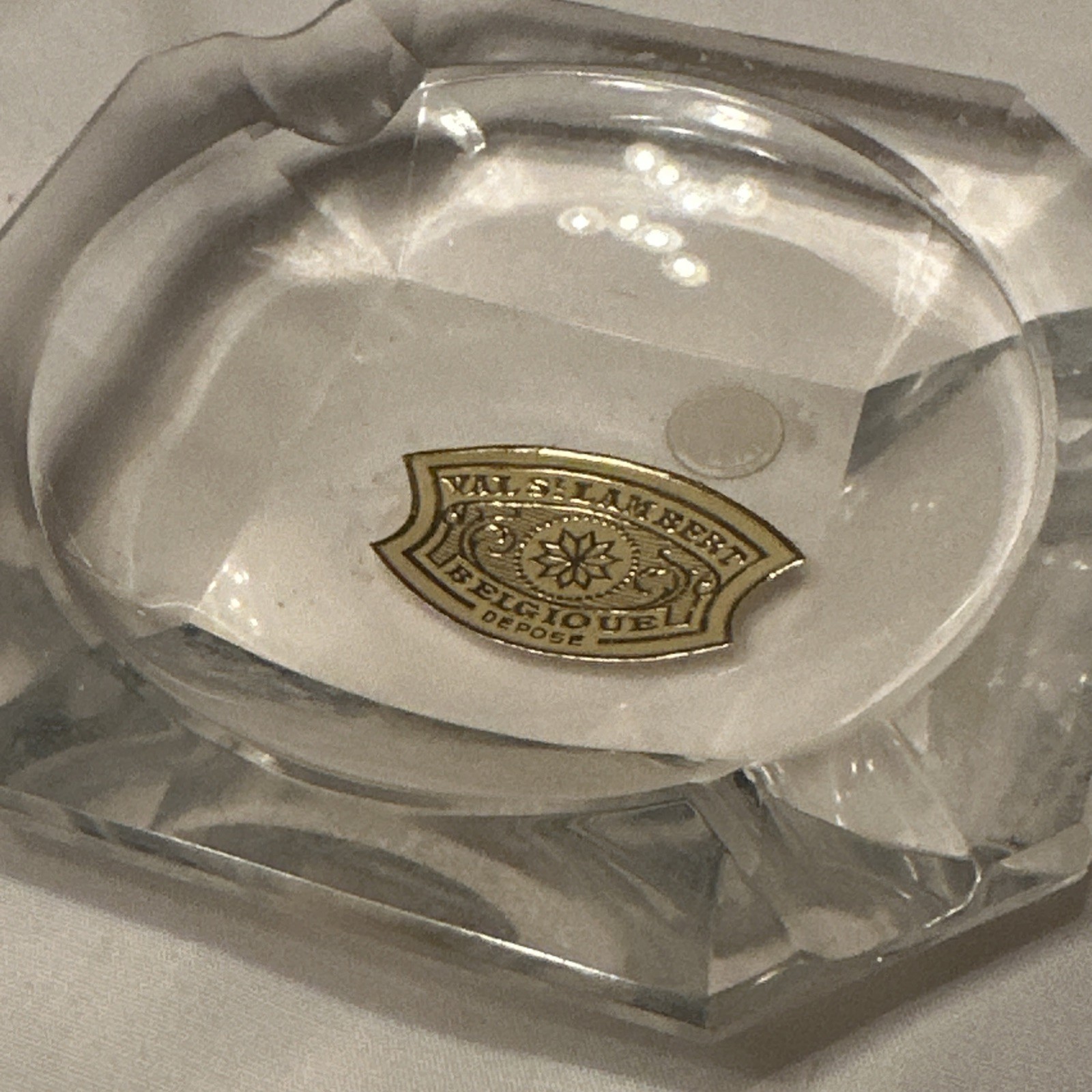 Rare Val St. Lambert Vintage Crystal Ashtray with Original Stickers