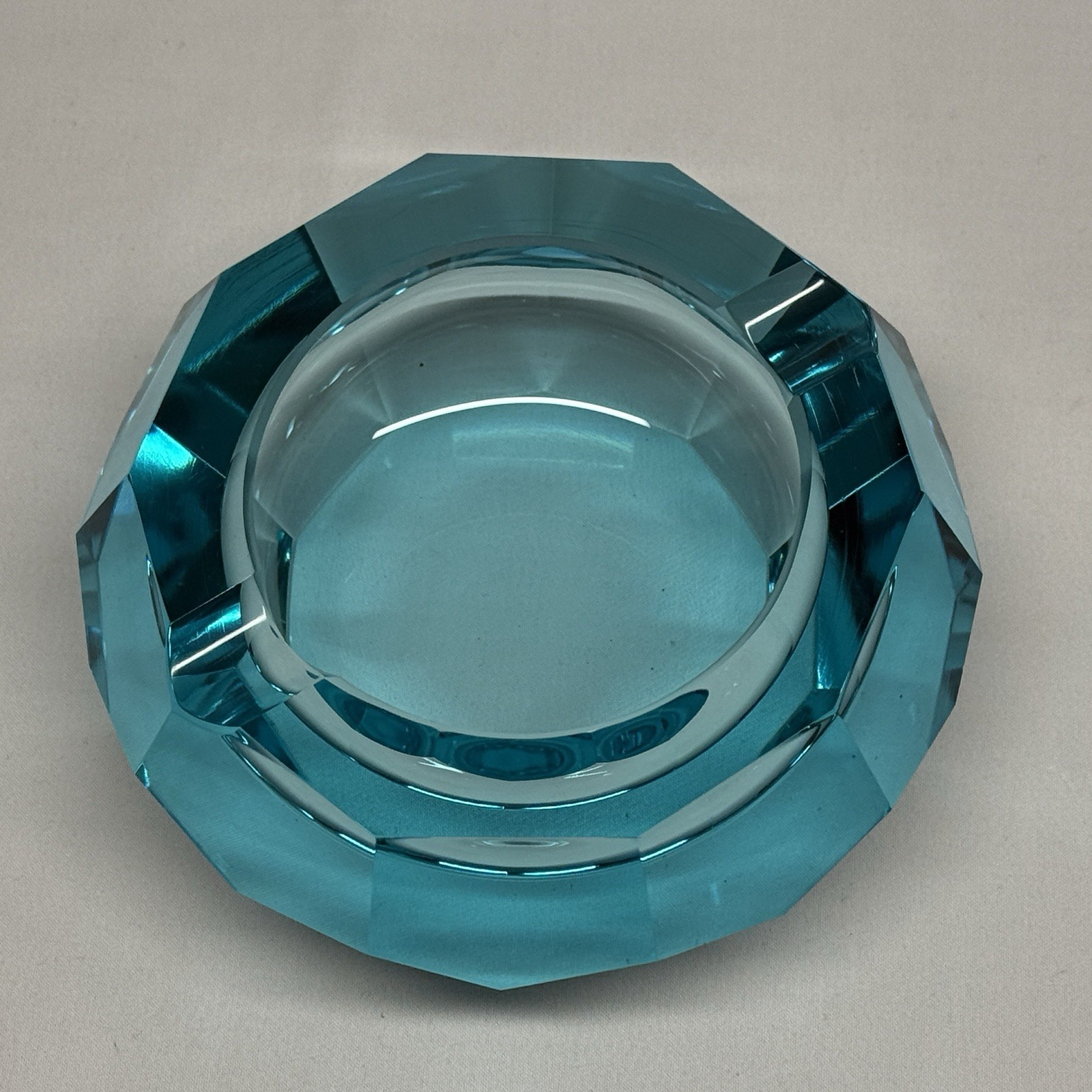 Uranium Turquoise Moser Gem Style Glass Ashtray w/ Imperfections