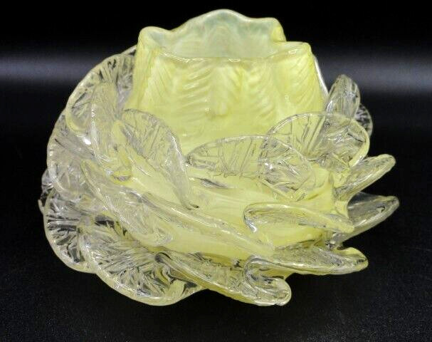 Antique Victorian Bohemian Opal Yellow Art Glass Mini Floriform Art Glass Vase