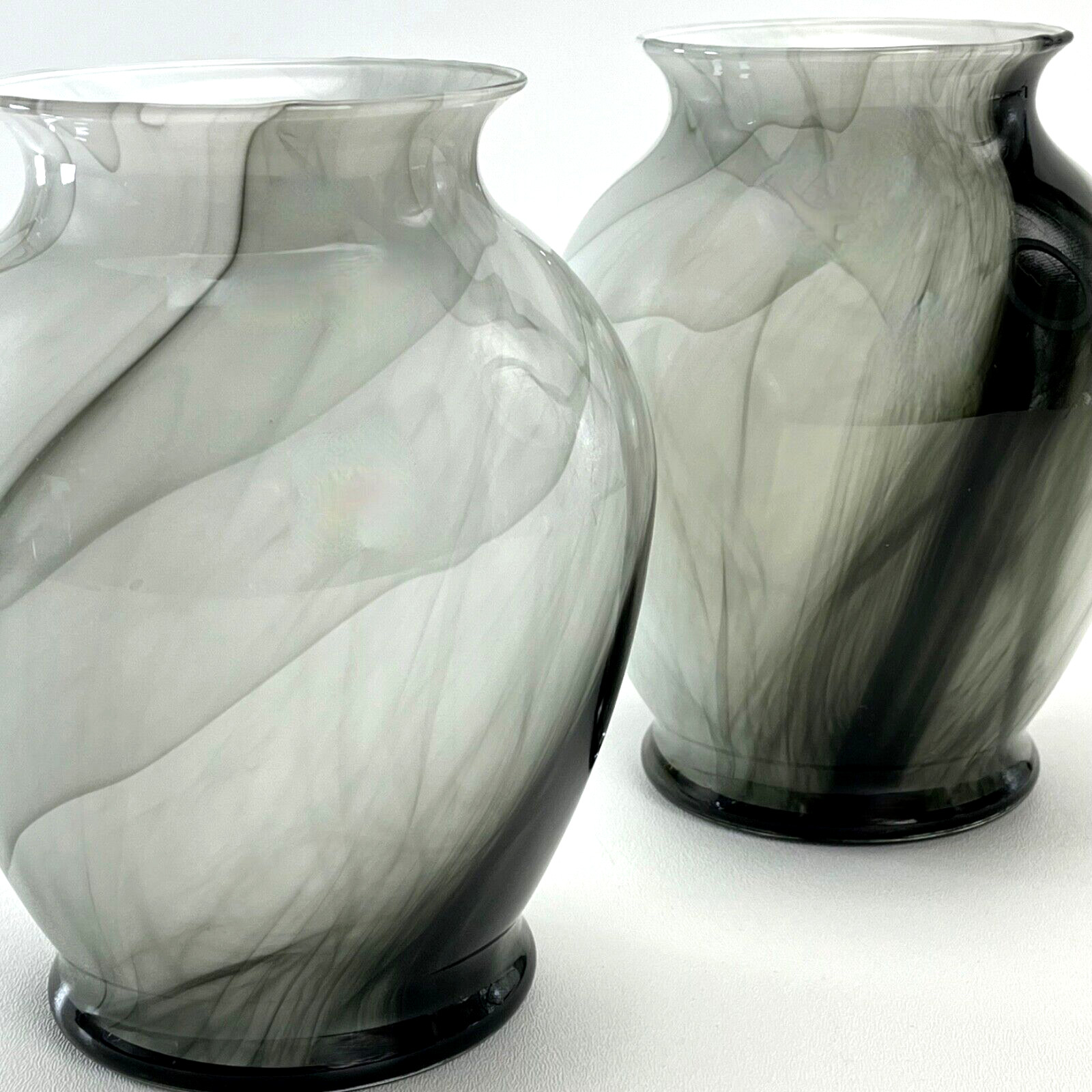 Glass Bouquet Vase Pair Smoke Gray Black White 7″ Contemporary Minimalist Decor