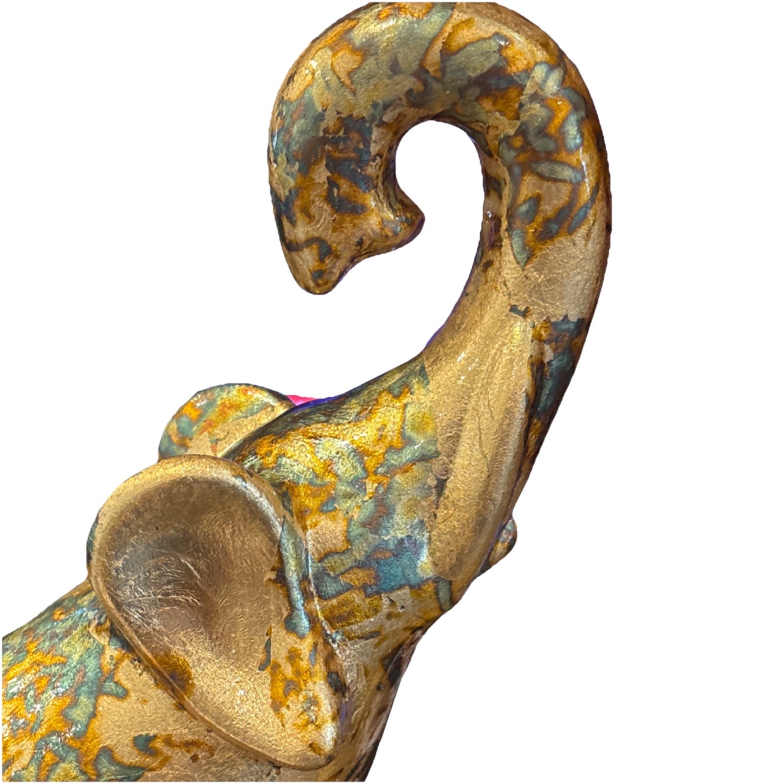 Abstract Elephant Ceramic Figurine Gold Blue Green Glossy Animal Decor