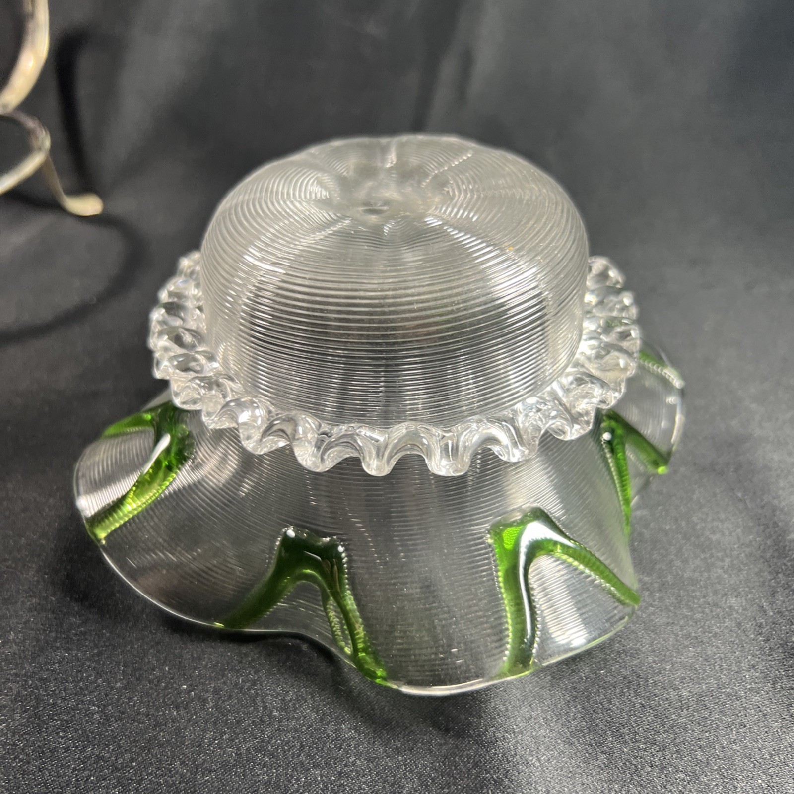 Stuart Sons & Stourbridge Art Glass Threaded Bowl SweetMeat Brides Basket