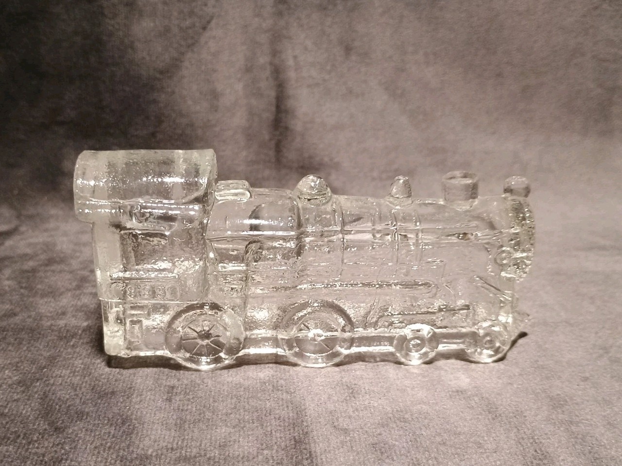 Lot Of 4 Transportation Themed Clear Glass Figurine/Bottle Trains, Ship, Jeep