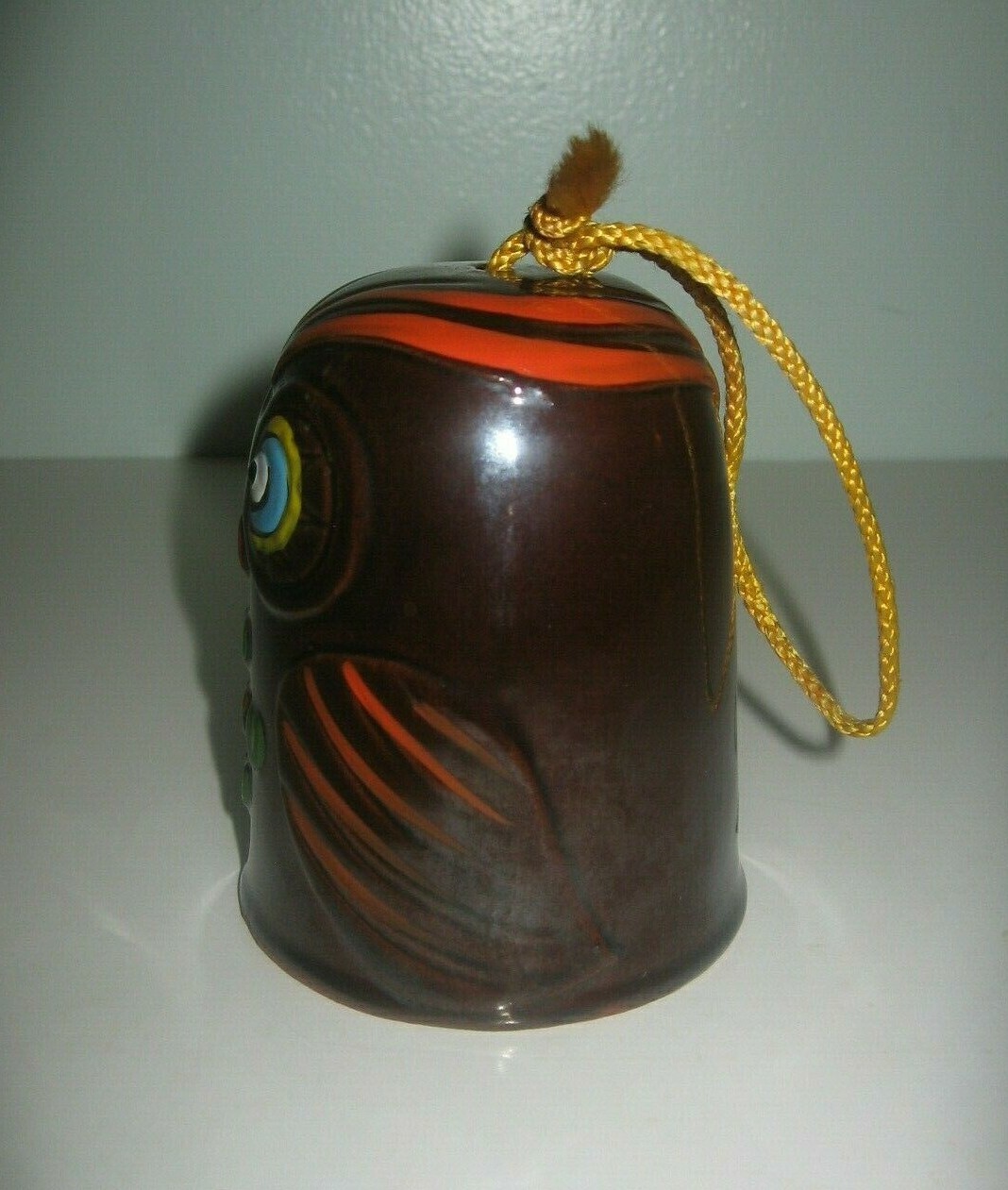 Mid Century Art Pottery Retro Hand Painted Owl Wind Chime/Bell 1960’s