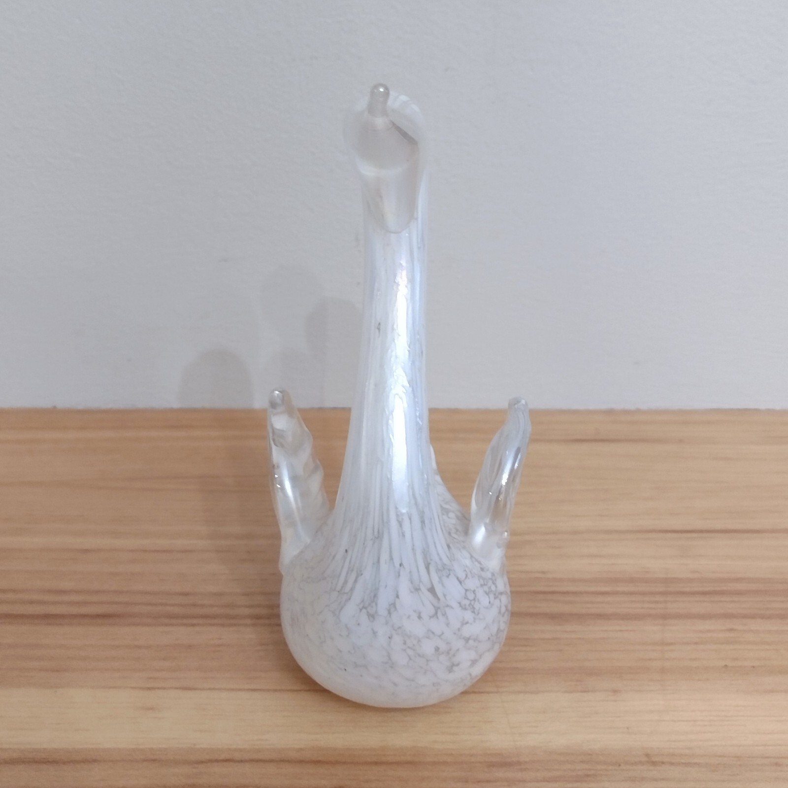 Vintage White Iridescent Lustre Spotted Swan Solid Glass Figurine Paperweight