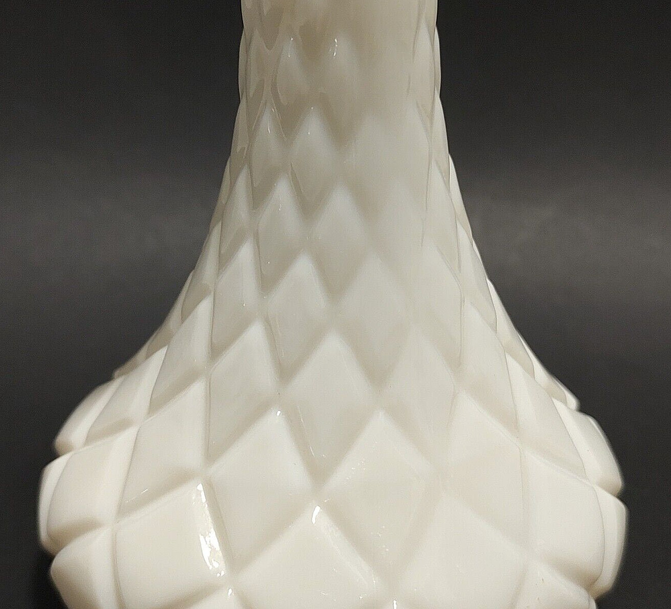 Vintage 1960s Hoosier Milk Glass 4062 Bud Vase Diamond Cut White Opaque Glass 6″