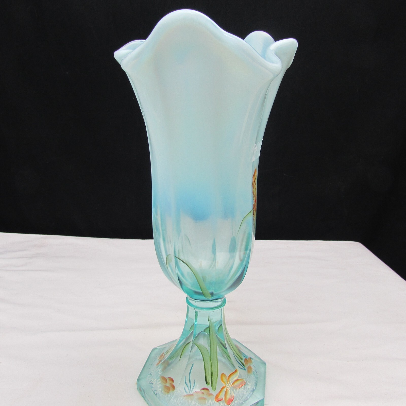 Fenton Aquamarine Stretch Underwater Dream Hand Painted Swung Vase 2007 W21