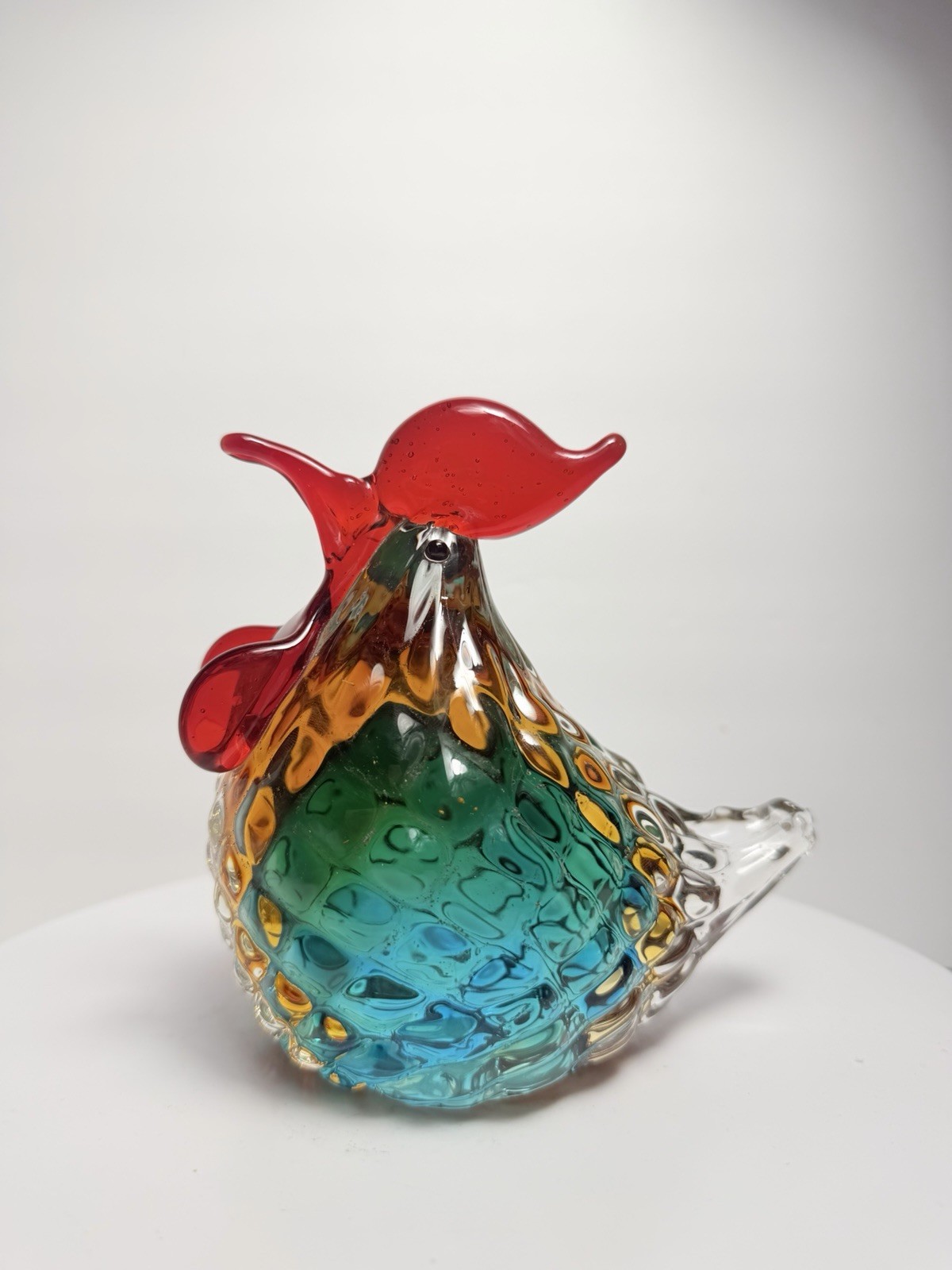 Multicolor Art Glass Rooster Figurine – Glossy Decorative Hand Blown 13cm