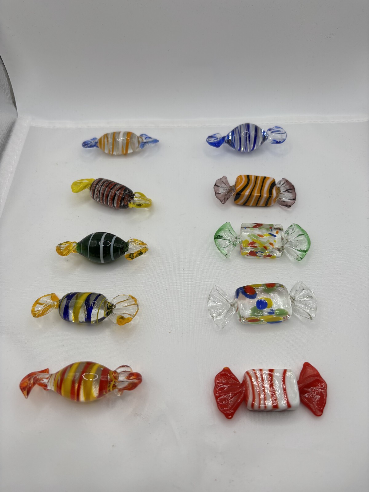 Murano Style Hand Blown Art Glass Wrapped Candy Pieces – Lot of 10.