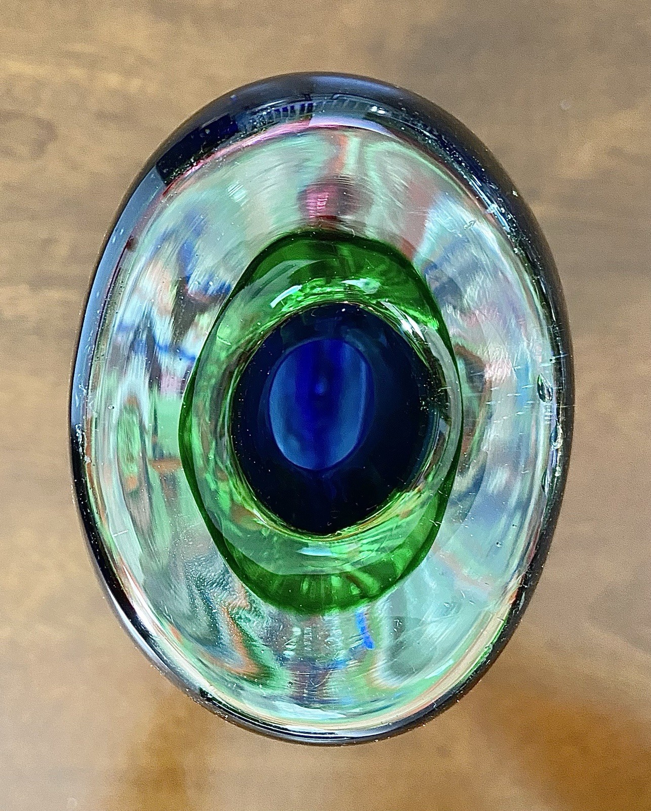 Beautiful Vintage 9” Sommerso Murano Art Cobalt Blue And Green Glass Vase