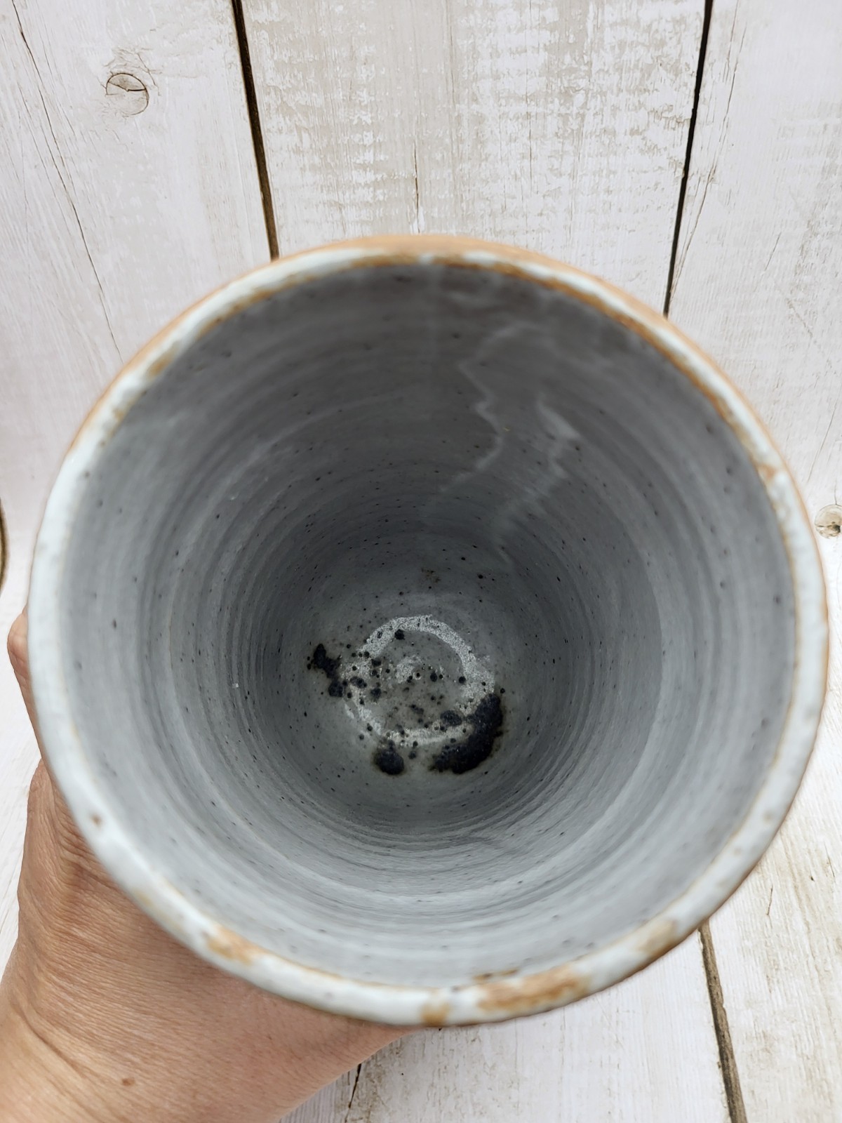 6.5″ Speckled Pottery Flower Vase Gray Lavender Glazed Studio Art