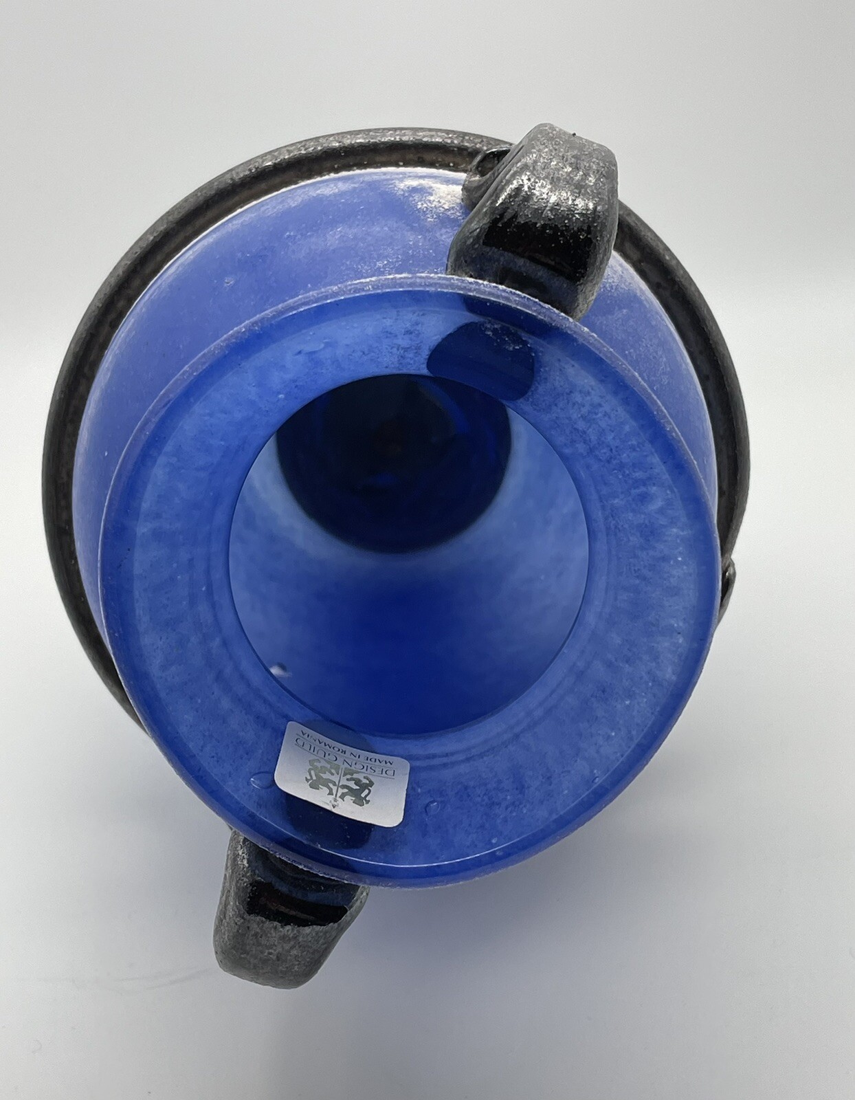 9” “Design Guild” STICKER Romania Art Glass Cobalt BLUE Handblown Urn Vase Jar