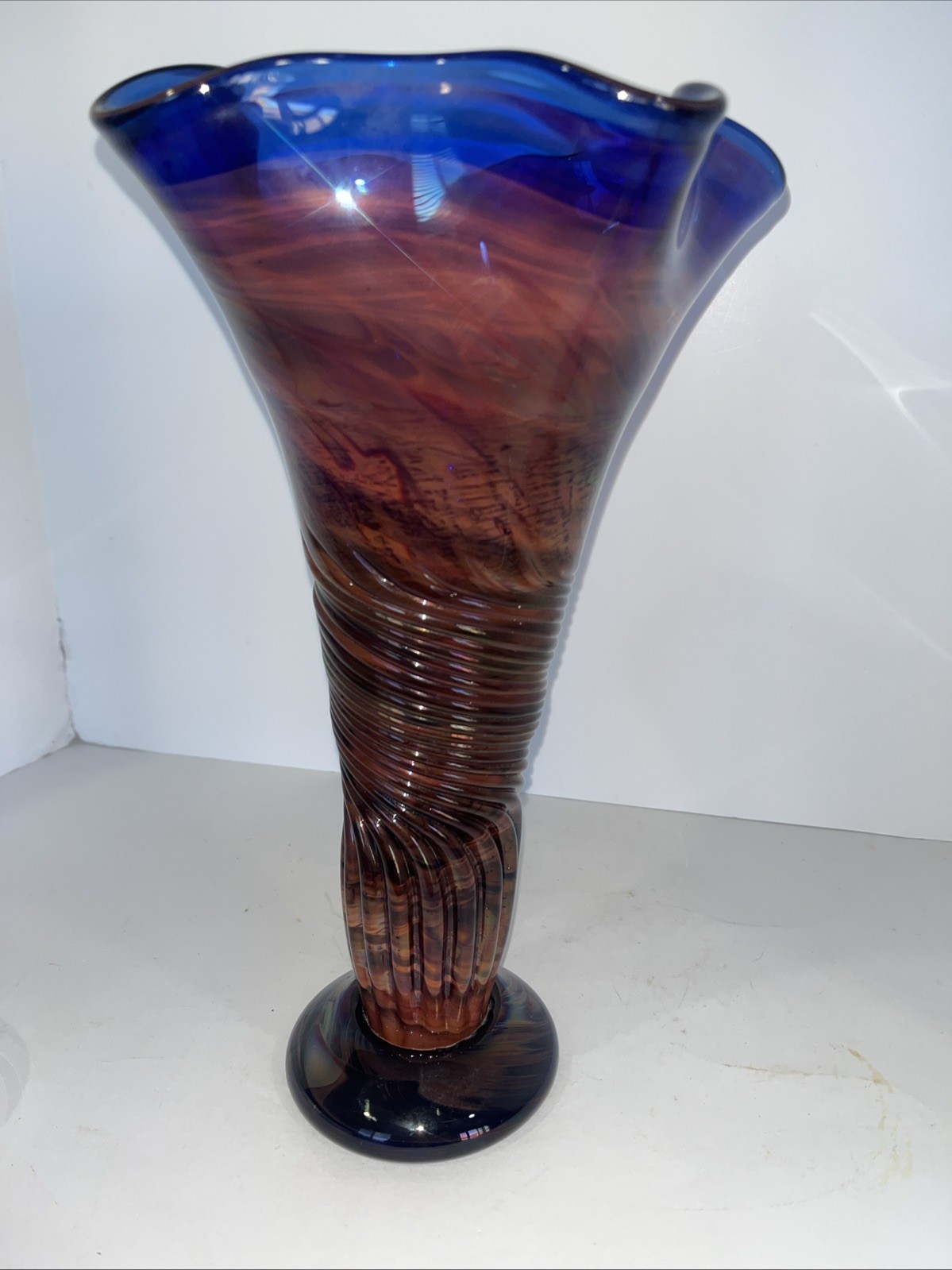 VTG Electric Purple Imperial Amethyst Carnival Glass Ripple Vase 13”Swung