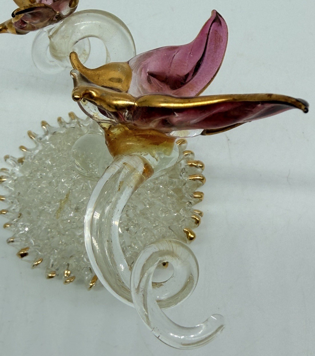 Glass Handspun Vintage Butterflies In Flight Hand Crafted Gold Accents EUC