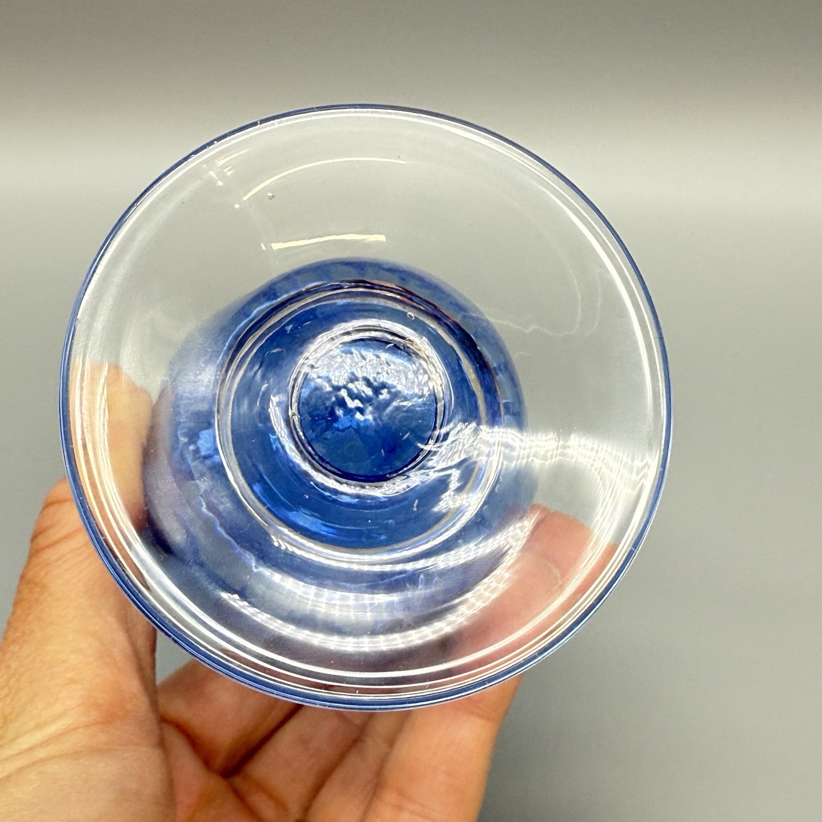 Vintage Art Glass Blue / Clear Footed Perfume Bottle Glass W/Stopper