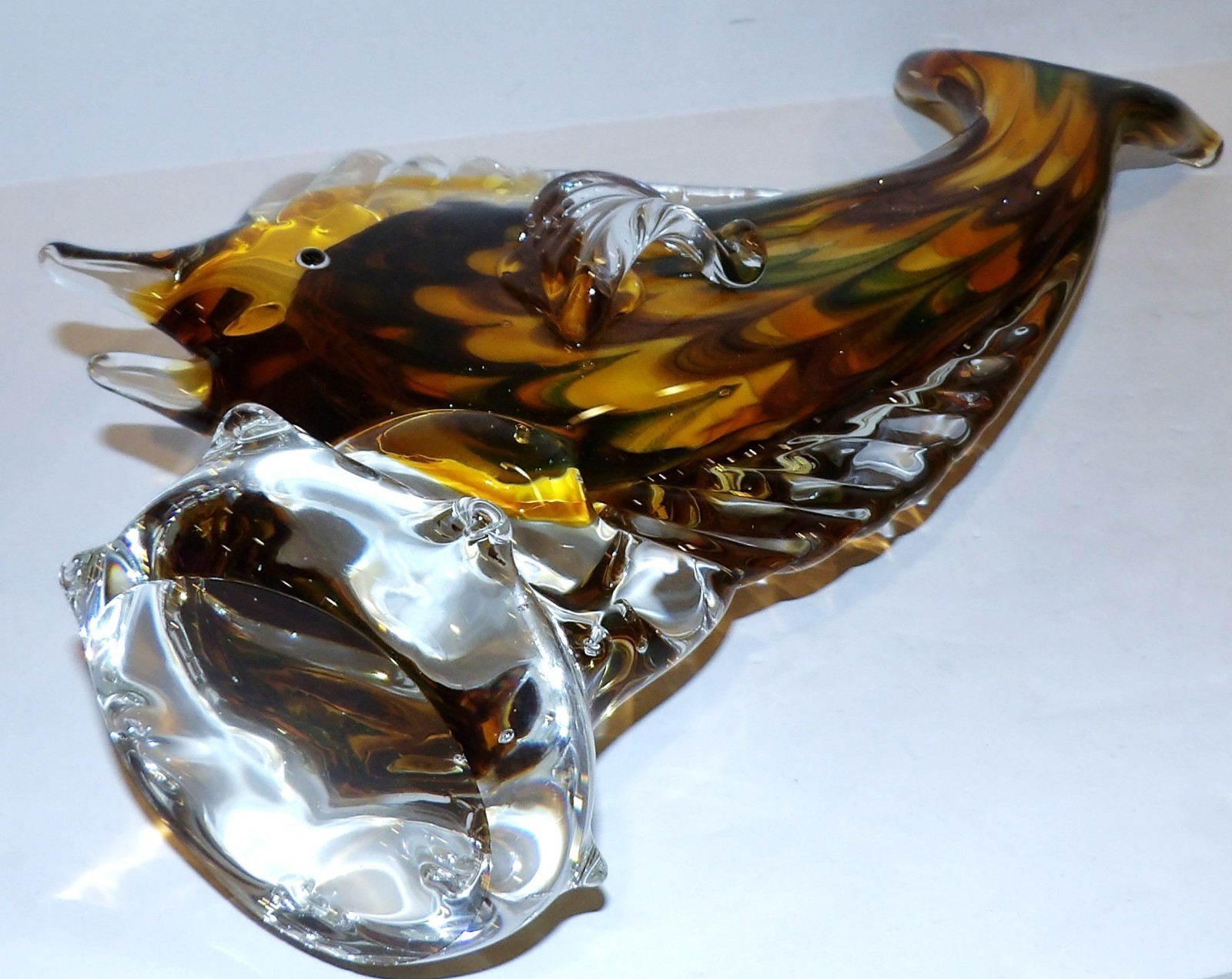 MURANO ART GLASS TROPICAL FISH YELLOW GREEN BROWN AVENTURINE 13″ SCULPTURE