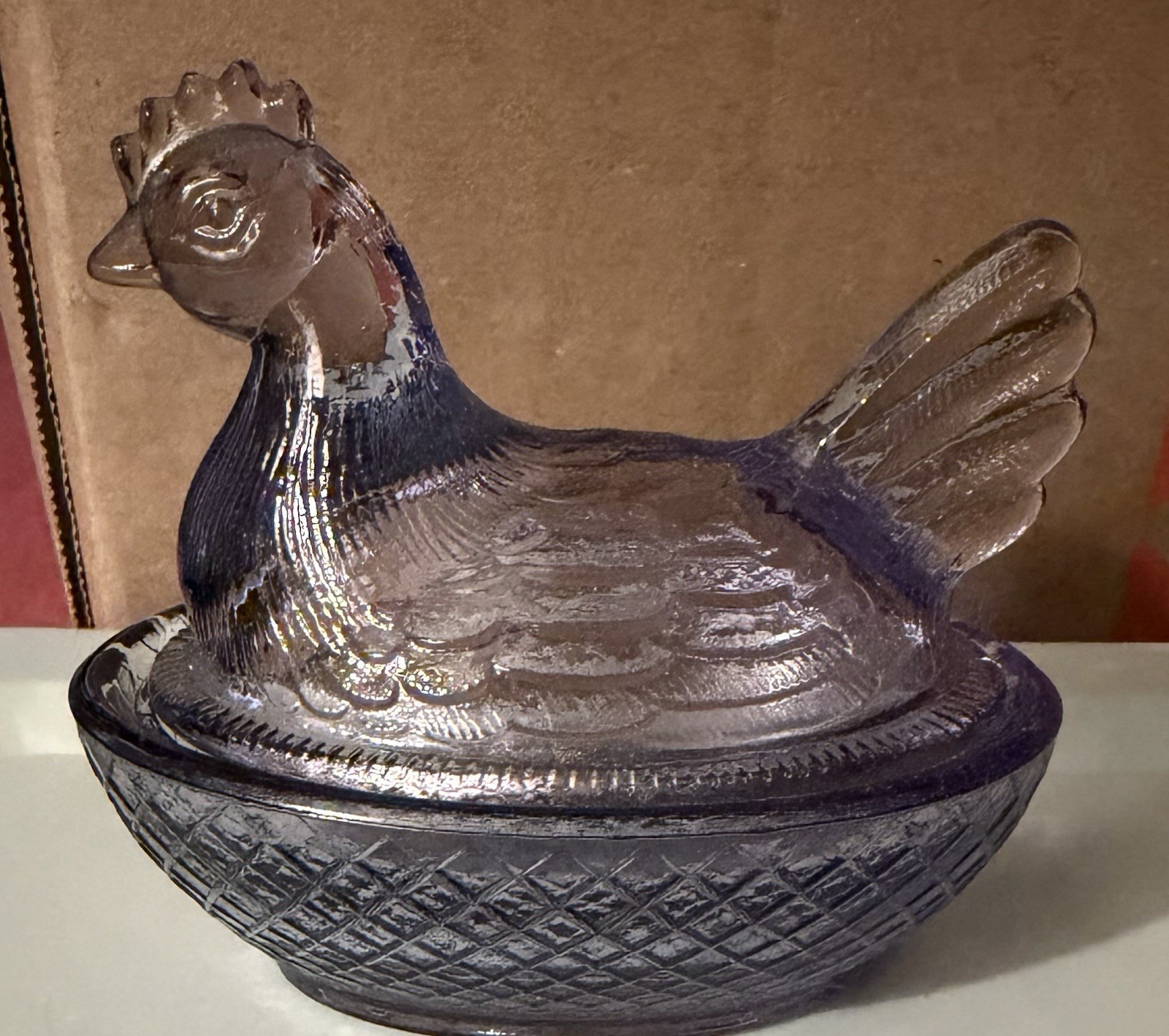 Boyd Art Glass Covered Salt Cellar 3” Hen On A Nest Lavender Purple HON