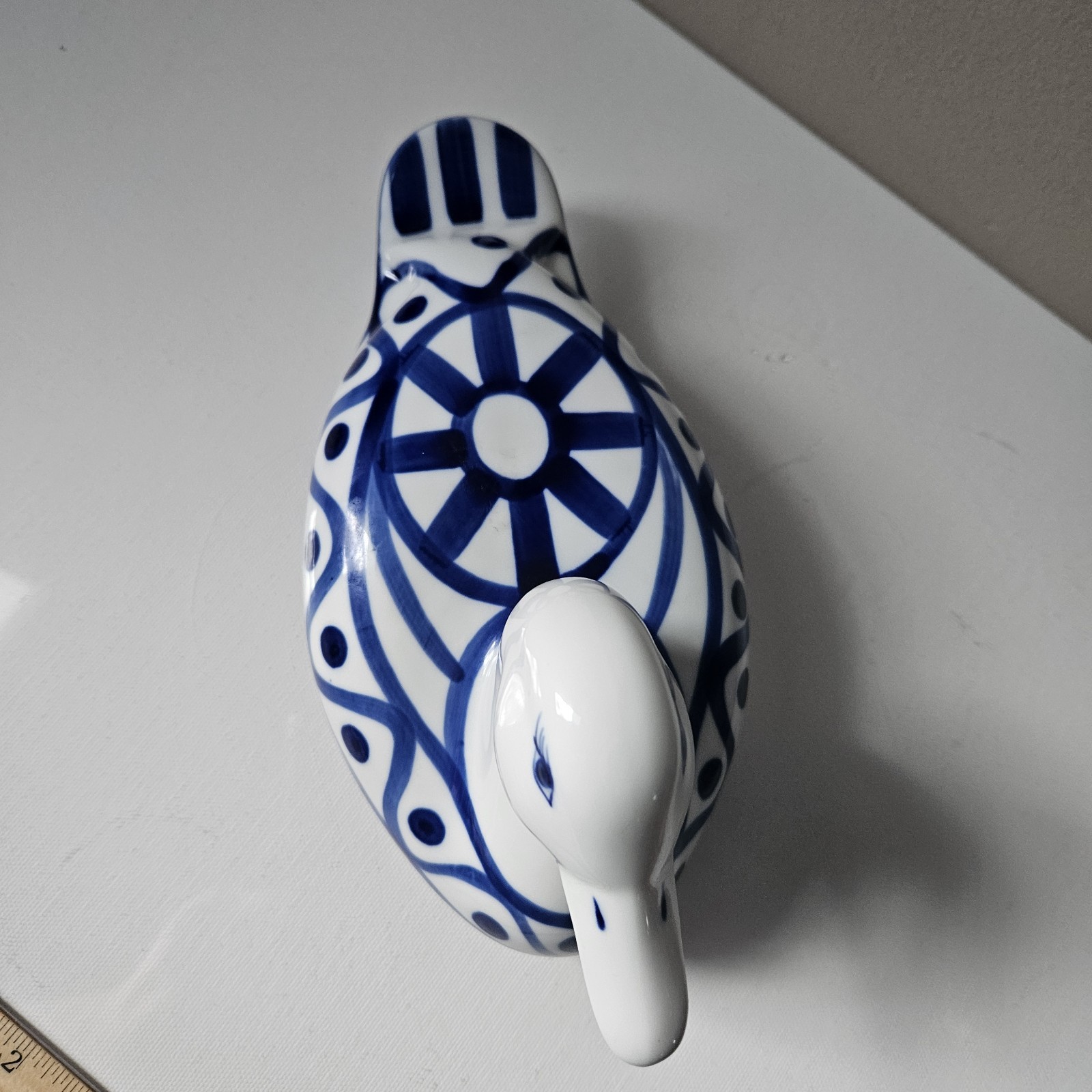 Dansk Arebesque Duck Cobalt Blue And White Porcelain Duck Figurine Decor 9″