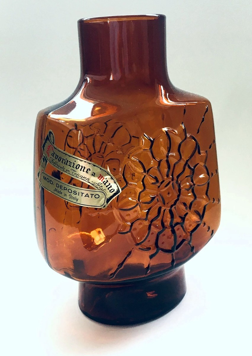 Vintage MCM Empoli Amber Starburst Vase c 1960’s Mint Condition Free Shipping