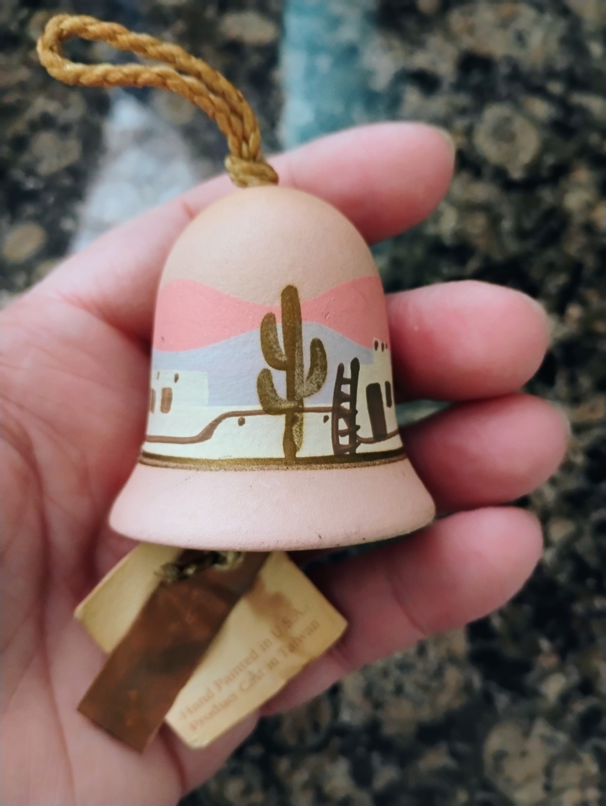VTG Tesa Maack Hand Painted Southwestern Pottery small Wind Bell Chime Ornament