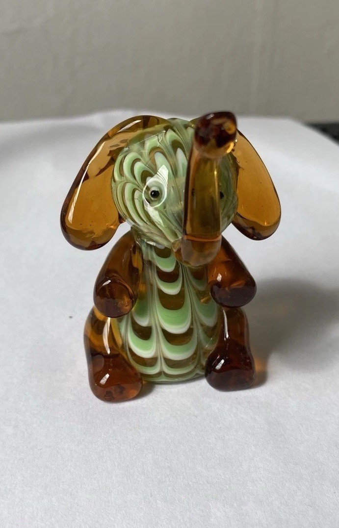 LENOX ART GLASS ELEPHANT FIGURINE BROWN, GREEN, WHITE