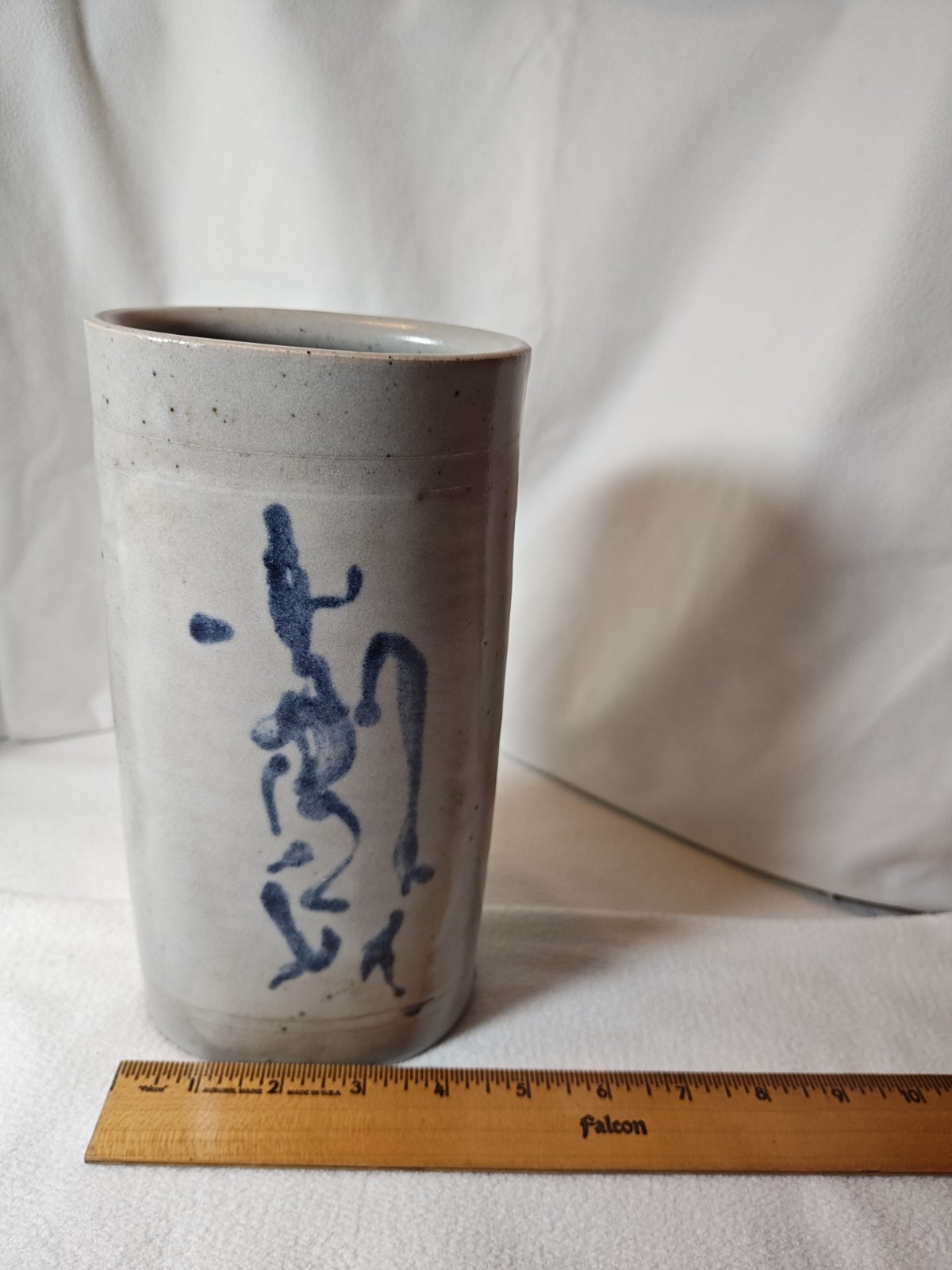 Handmade Ceramic Oval vase Blue Abstract Design With Glossy Finish.