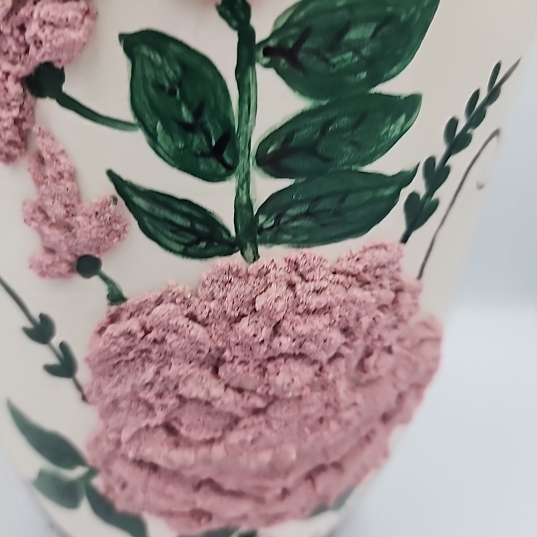 Vintage Ceramic Pottery Rose Vase Handpainted 12 inches Tall Black 3D