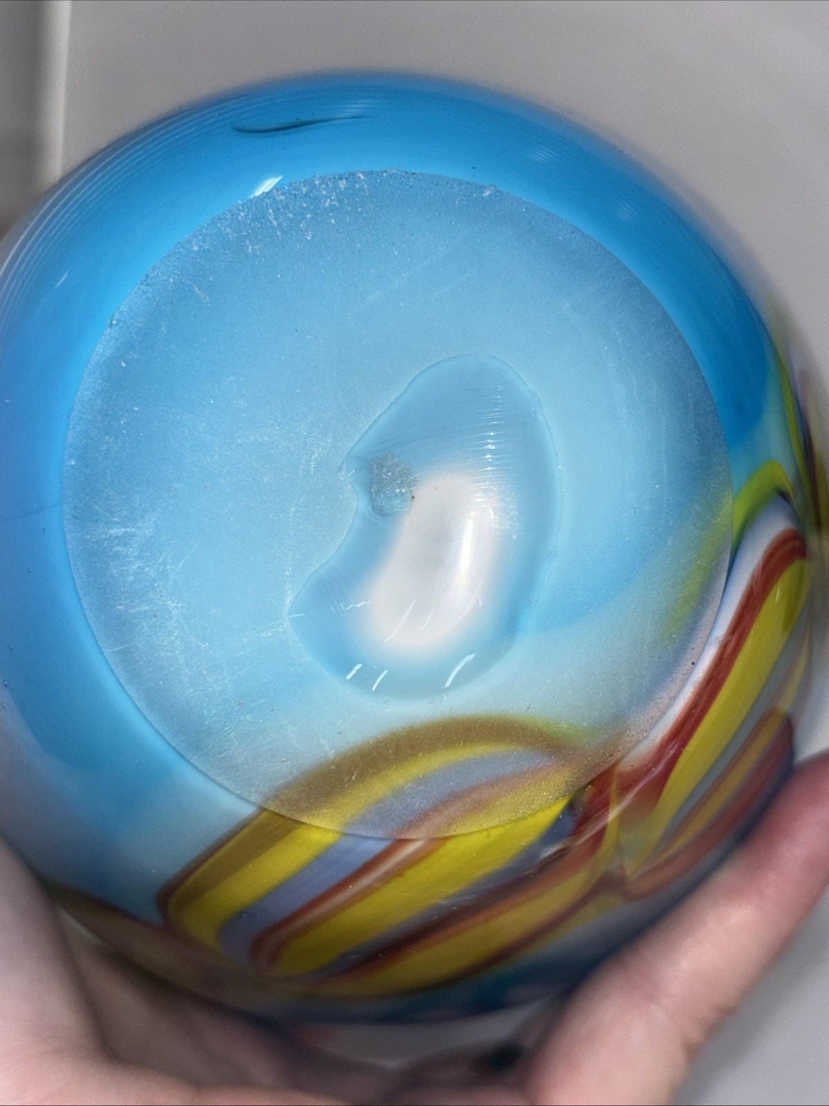 Lovely Murano Style Hand Blown Art Glass Oval Vase Blue Green Abstract 10 3/4”