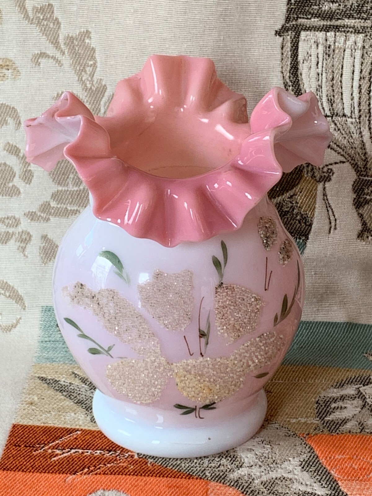 Antique Custard Opaline Glass Vase Stevens & Williams of Stourbridge Pink Casing