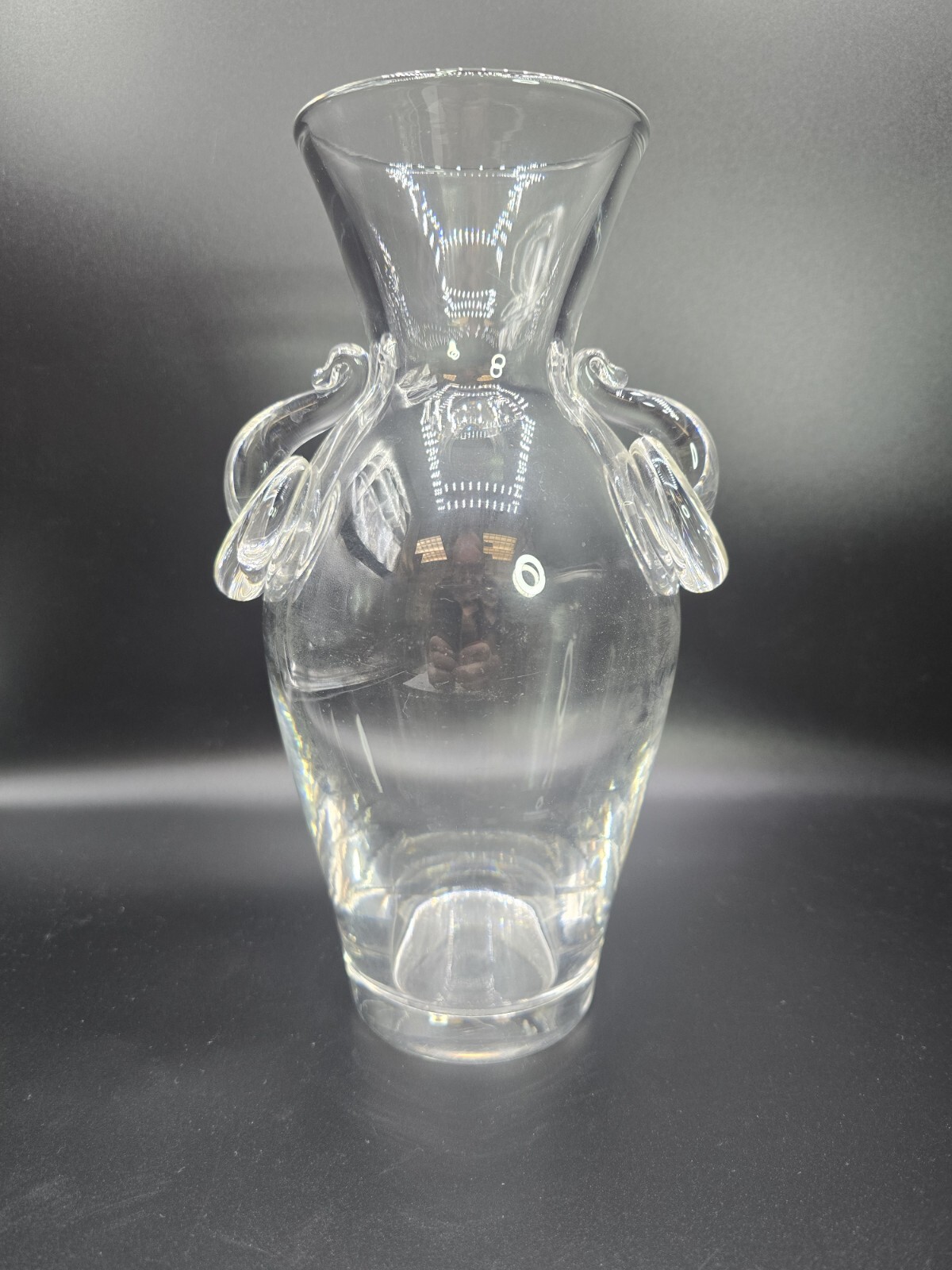 Steuben Glass Lloyd Atkins Ring Handle Decorative Art Vase 1950s
