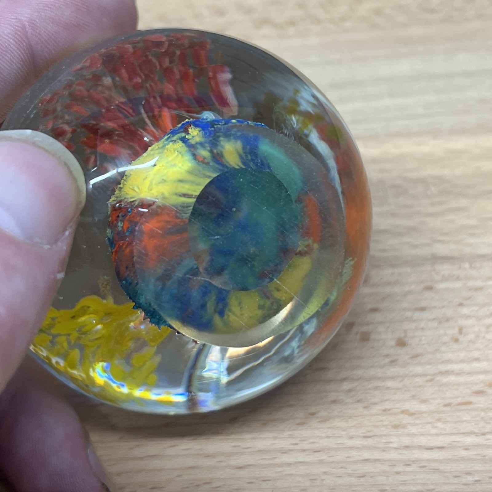 Art Glass Blown Crystal Floral Multi Color Heavy Paperweight Smooth Bottom