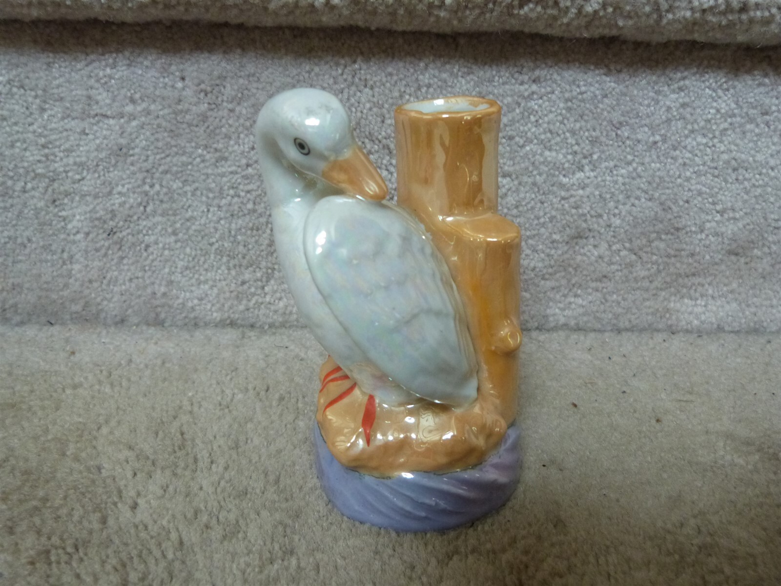 VINTAGE Hand Painted Lusterware Swan Goose Flower Vase Wall Pocket JAPAN 5″