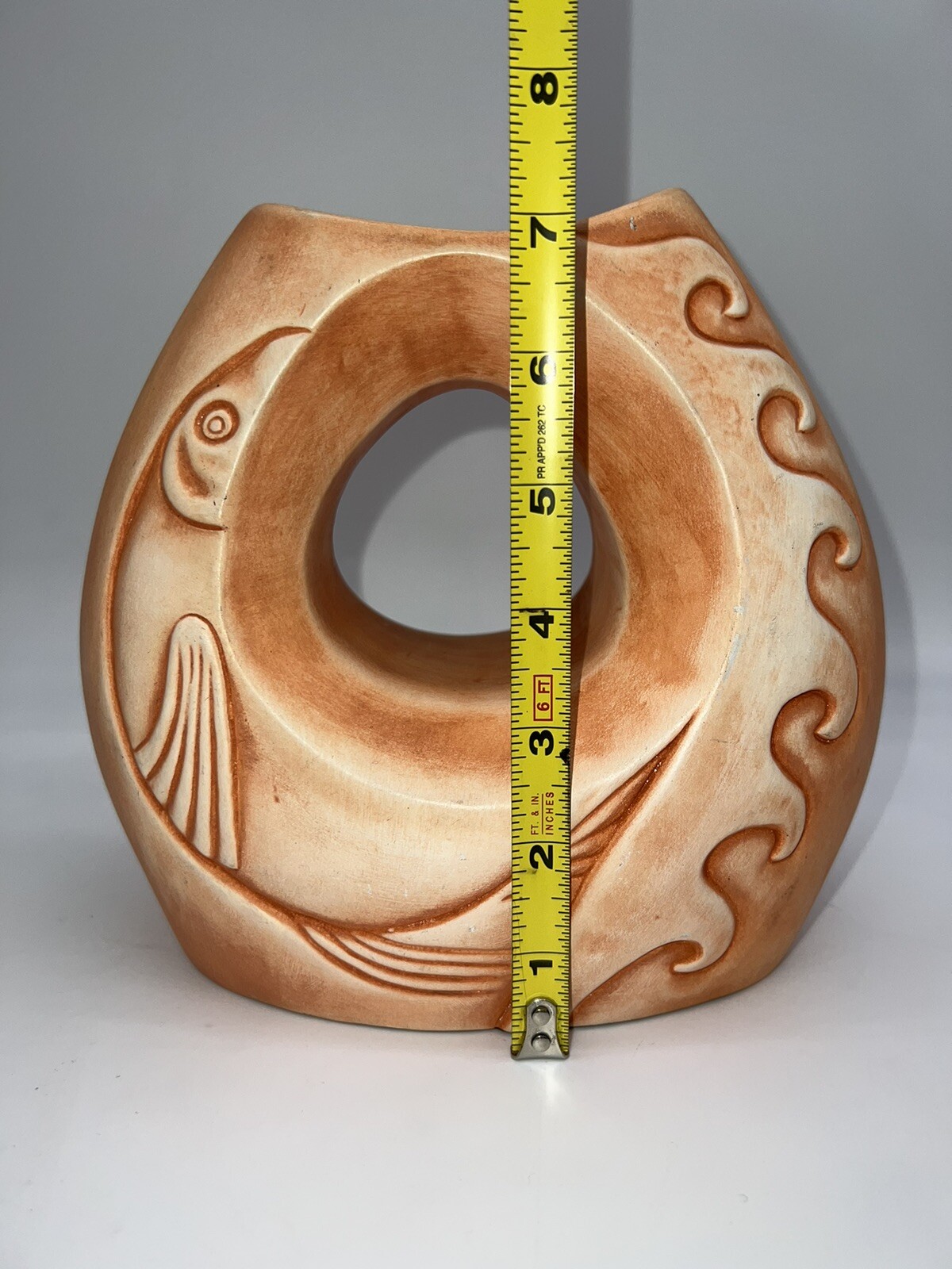 Art Pottery Twin Fish Carved Wedding Vase Style Made In Mexico
