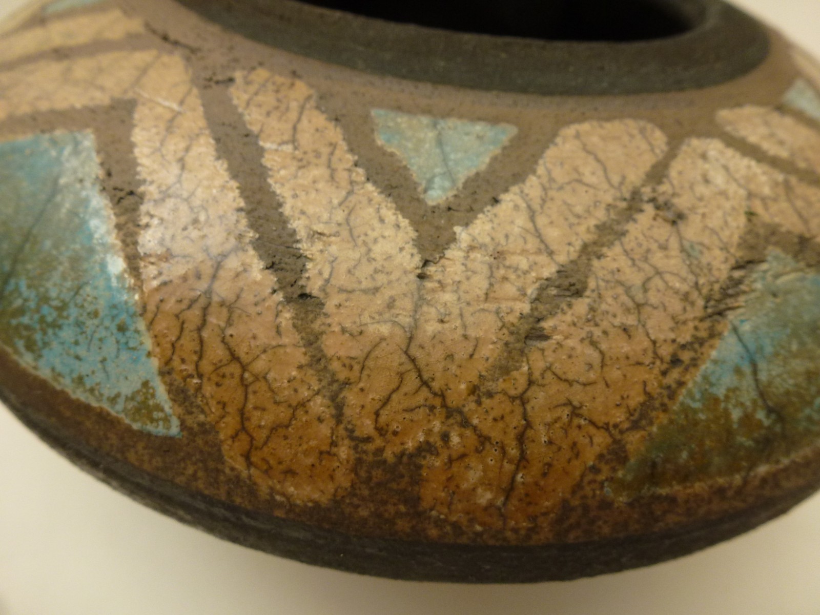 Vtg Southwestern Pottery Vase Crackle Glaze Geometric Modernist Marshall Kregel