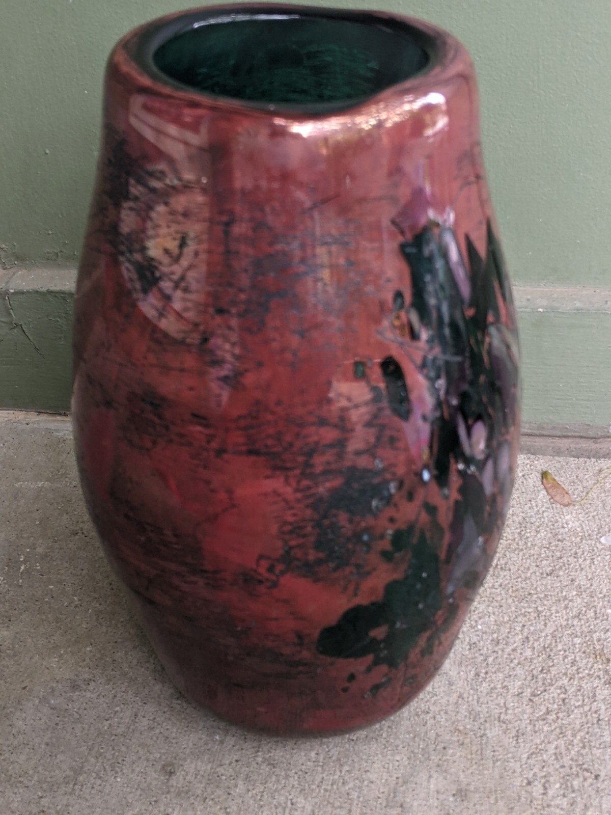 Schauffer Studio Art Glass Offhand Vase-Richard L. Stauffer-Teal Copper Silver