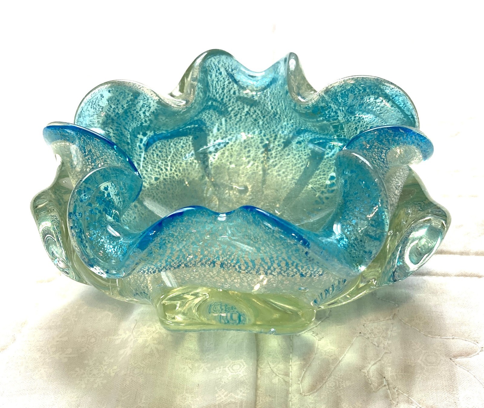 Murano Art Glass Bowl for Floating Flower Petals – in Aqua, Green, & Blue