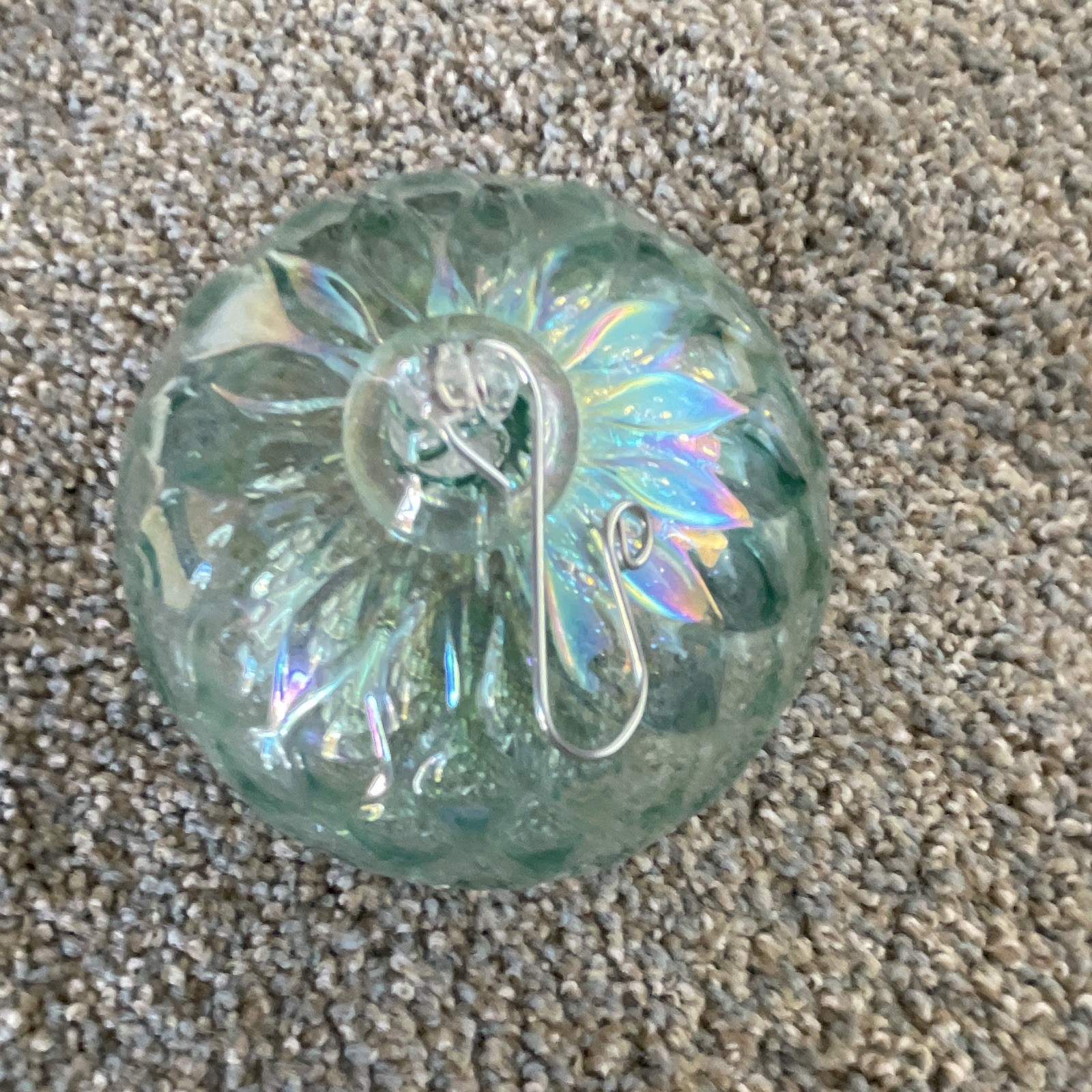 Green Iridescent Glass Hanging Ball Ornament, Round Diamond Pattern, 4 in