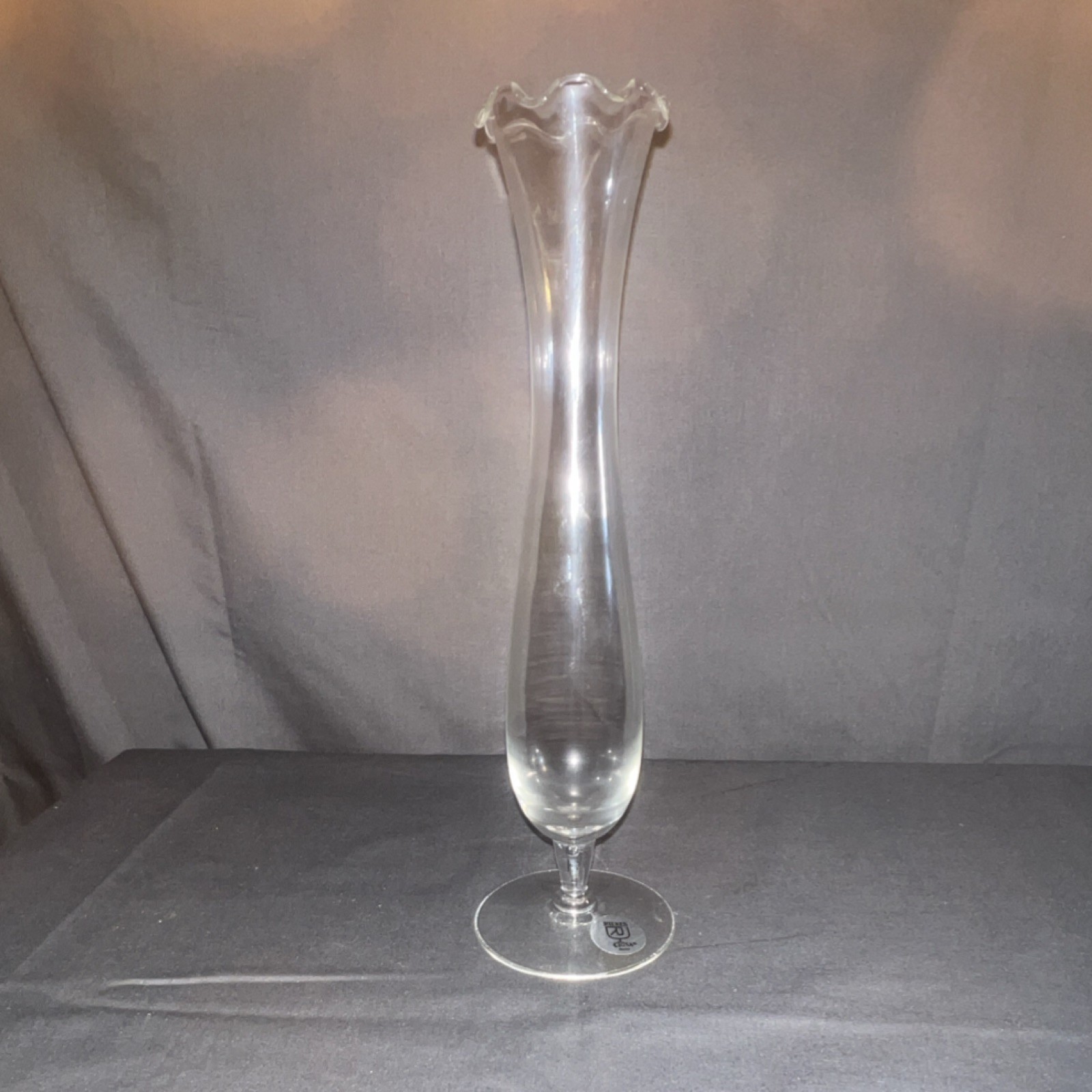 RCR Clear Glass Ruffled Rim Trumpet Vase 11 in Tall Art Glass Italy