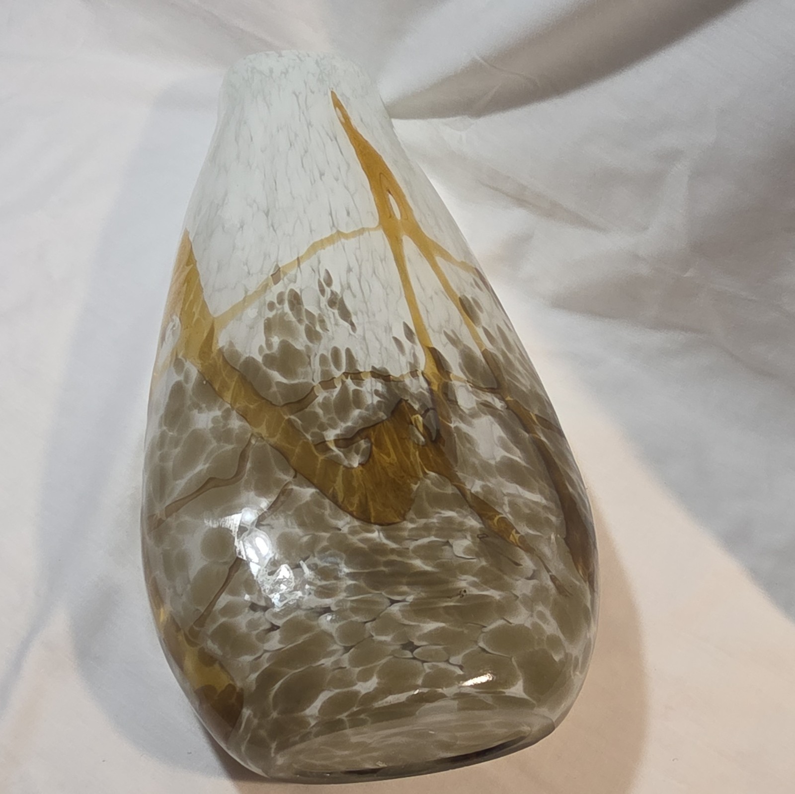 Gallery Glass, Art Glass Vase 16in Clear White Gold Gray Abstract Decorative