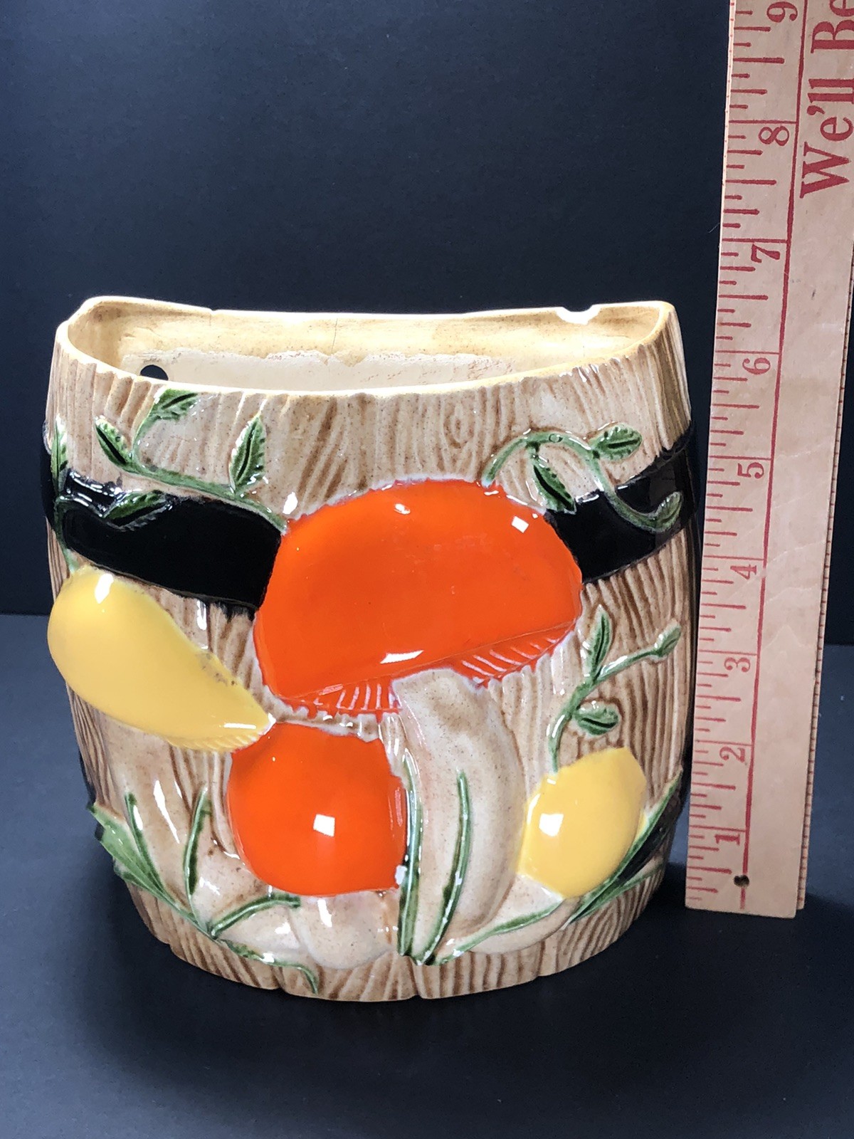 Vintage Ceramic Mushroom Wall Pocket Planter Handmade Pottery Retro 1970’s Decor