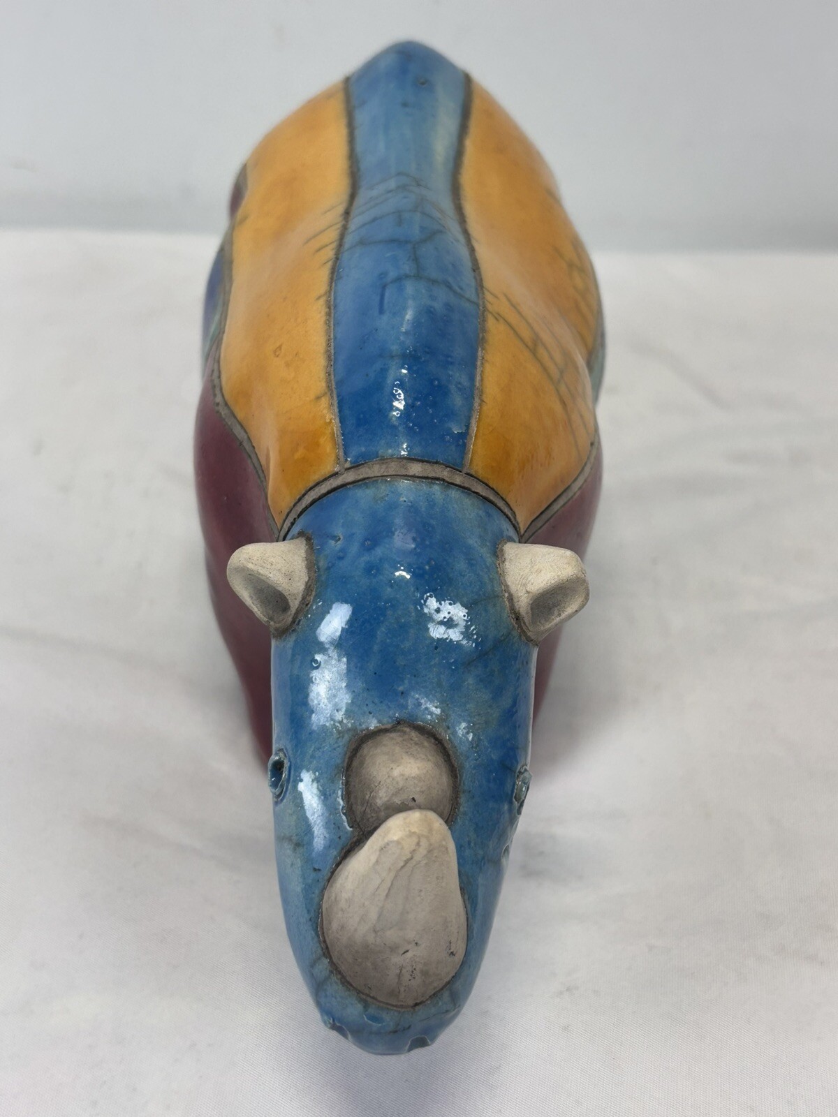 Vtg Fenix Rake Pottery Rhino Rhinoceros Signed South Africa Colorful