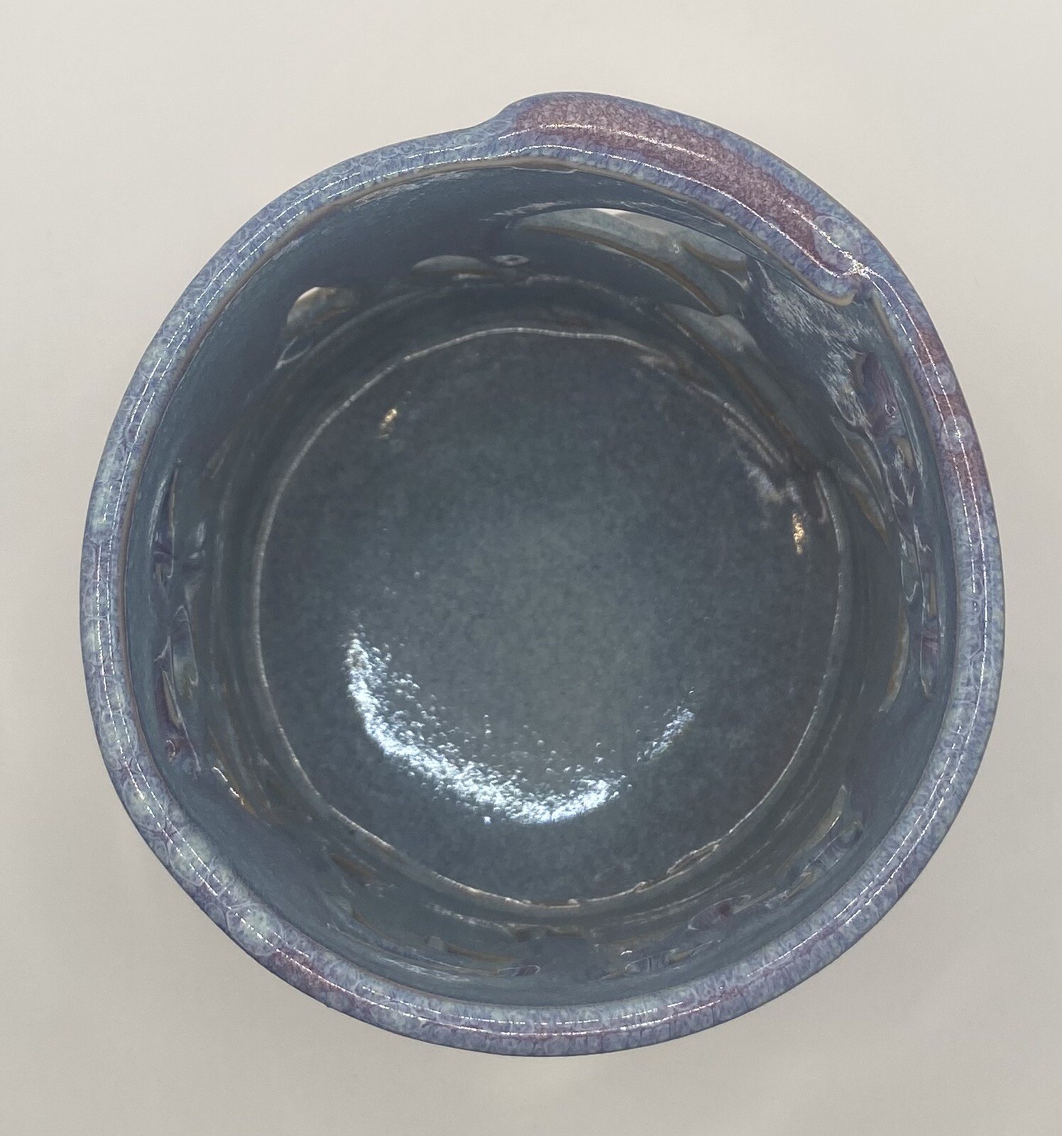 Bay Pottery Studio Art Candle Holder Luminaria Cut Out Floral Detail Purple