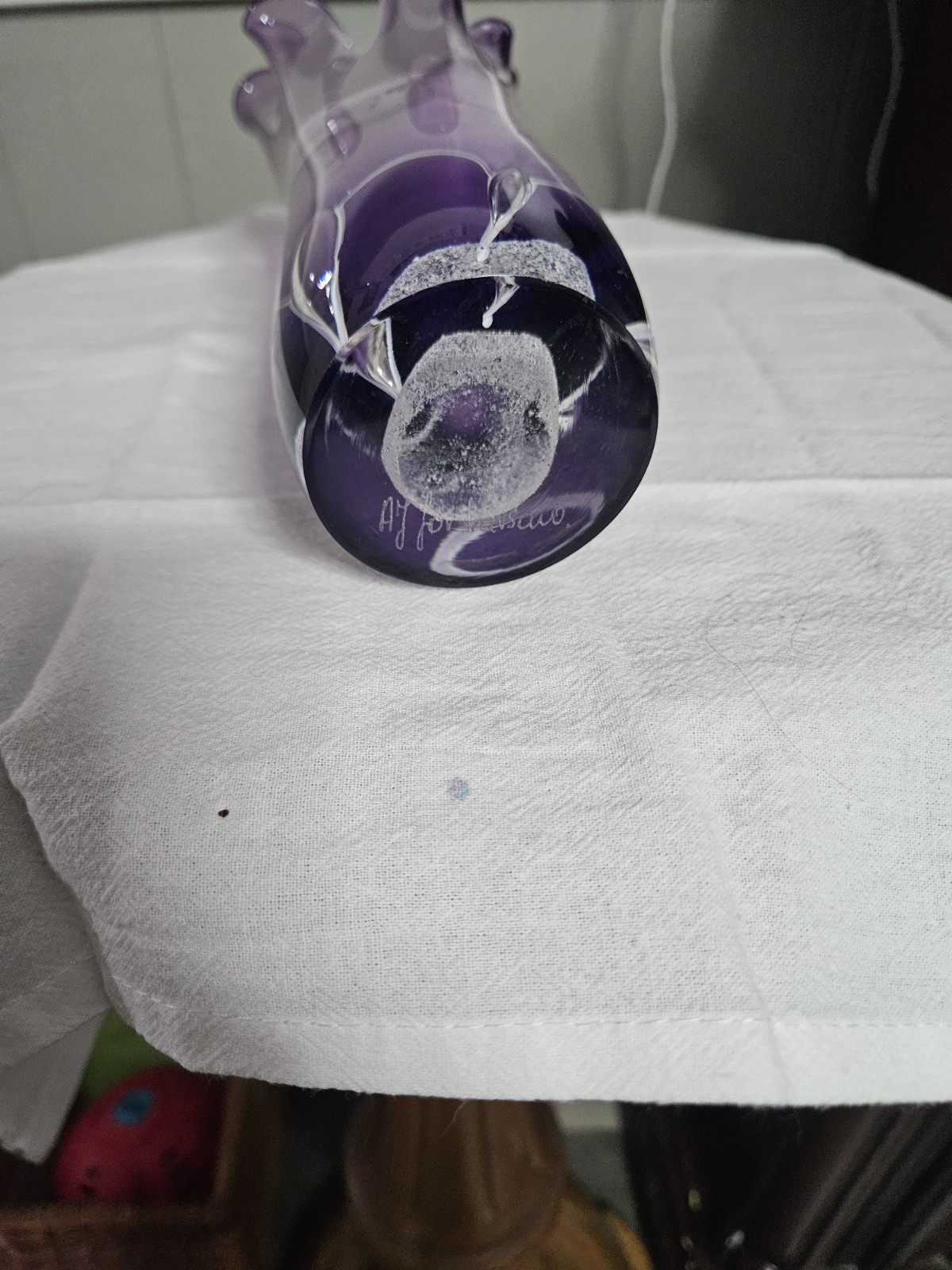 OOAK Polish Hand Blown Free Form Purple Art Glass Vase Signed Adam Jablonski NIB